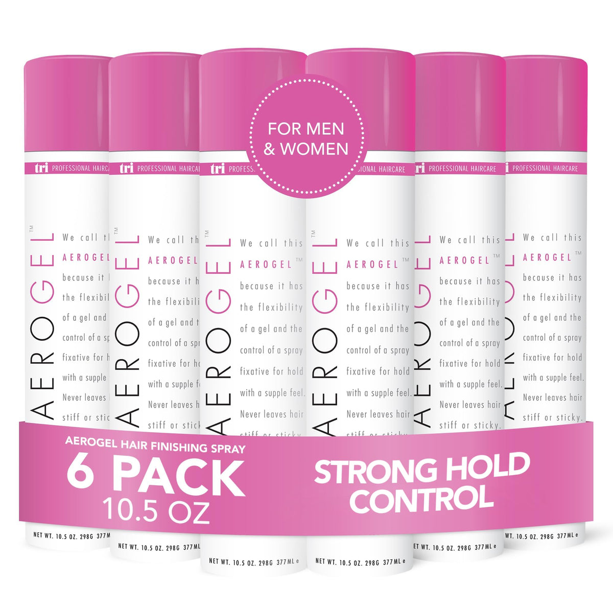 TRI Design Aerogel Hairspray bottle mist enhances volume and control with a light, even spray.