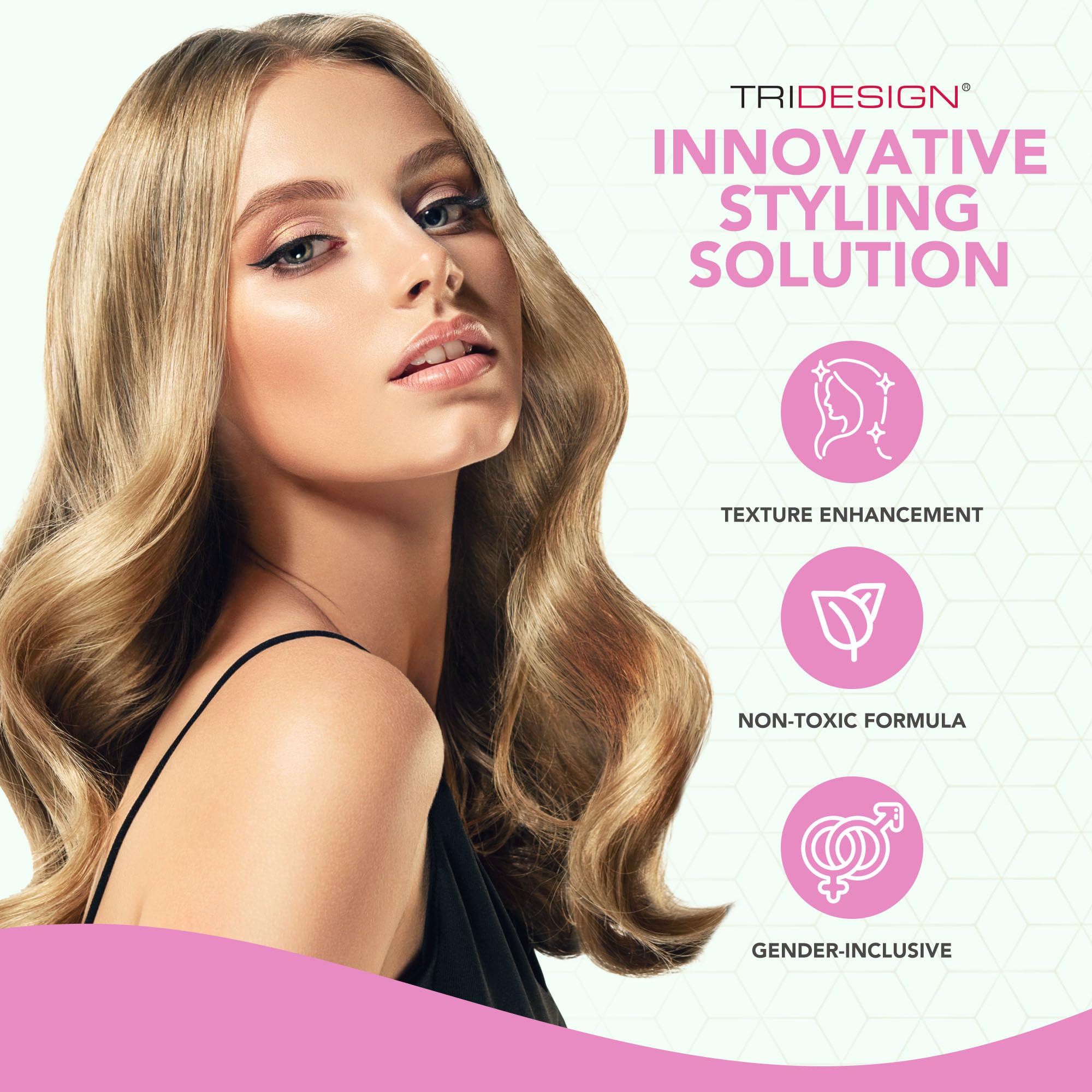 TRI Design Aerogel Hairspray on curly hair showing strong hold with natural shine.