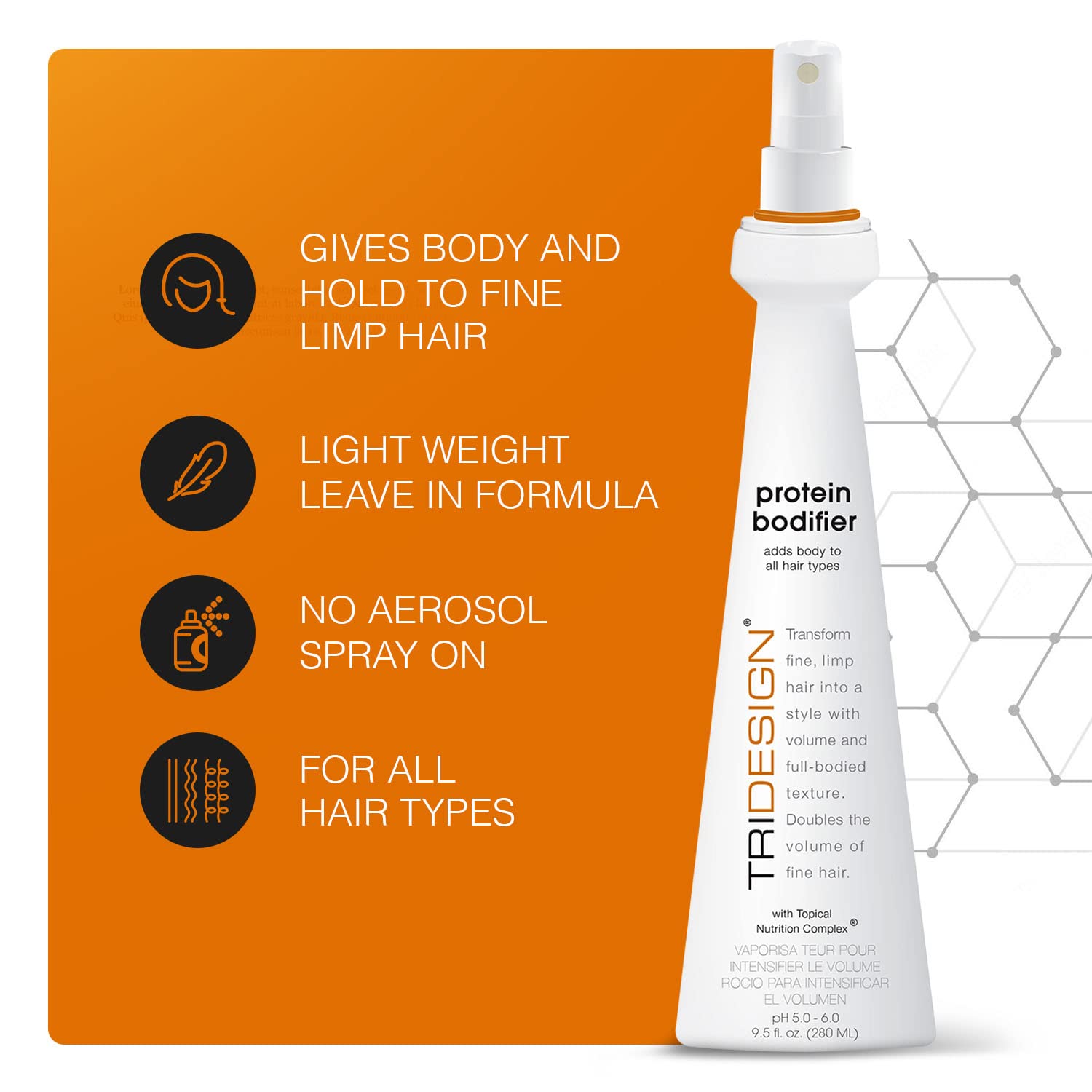 TRI Design Protein Bodifier bottle back reveals nourishing formula details and usage tips.