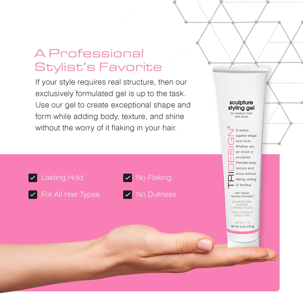 TRIDESIGN Sculpture Gel defines curls with lasting natural texture.