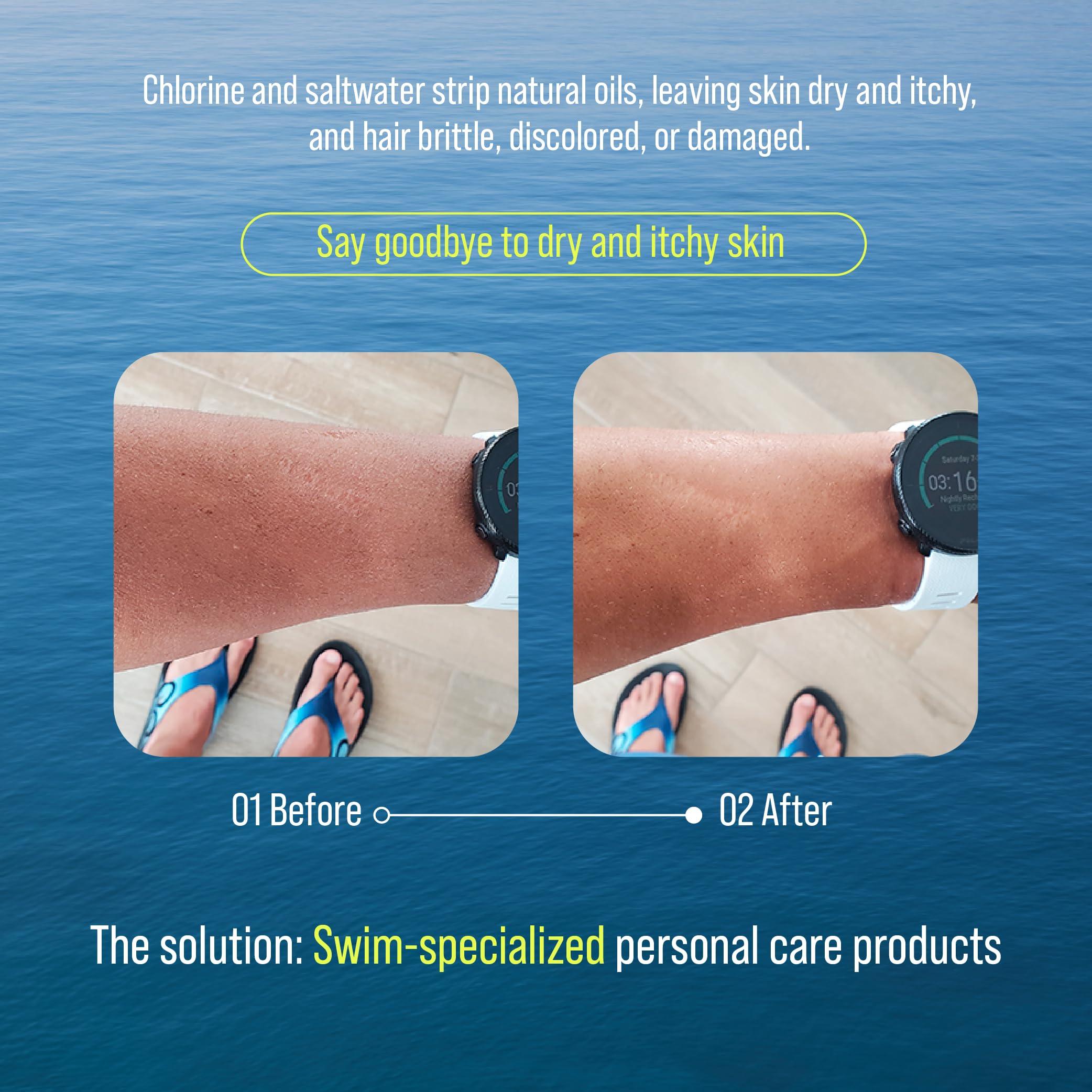 After-swim hydration on skin with TRIHARD lotion