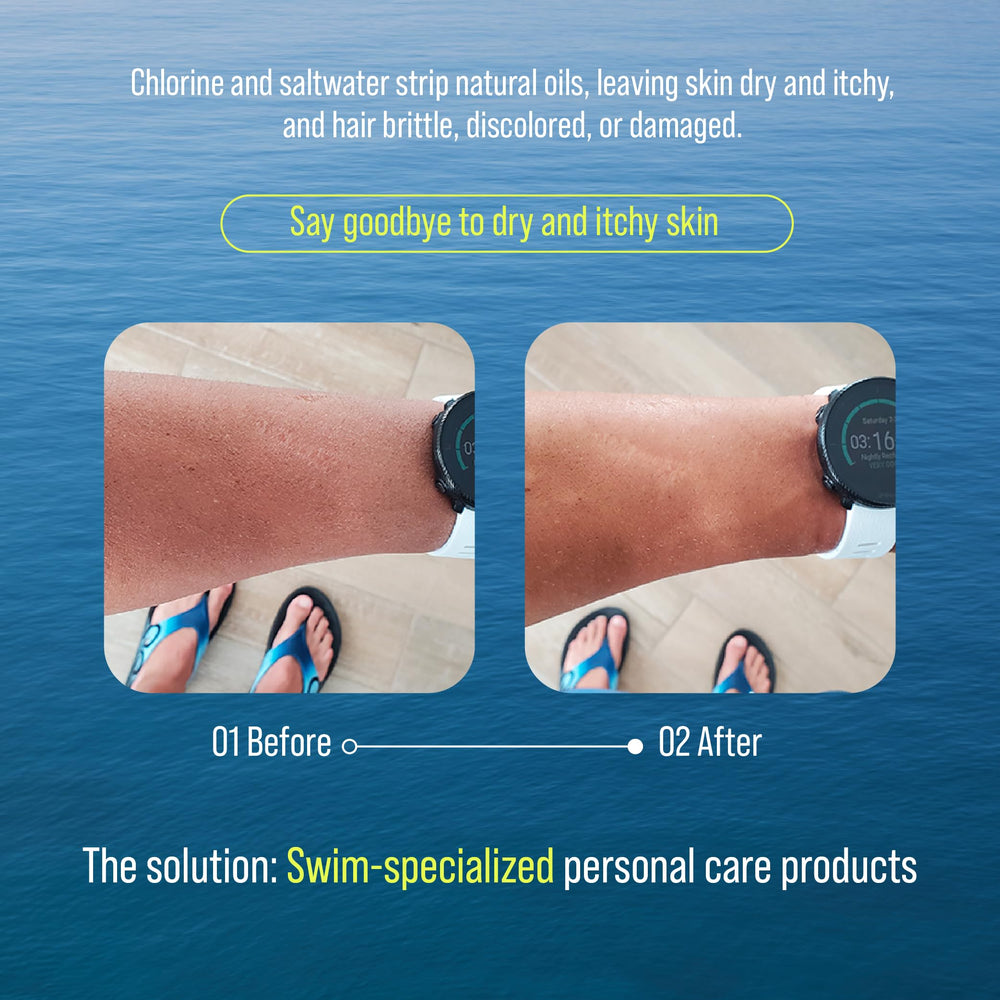 After-swim hydration on skin with TRIHARD lotion