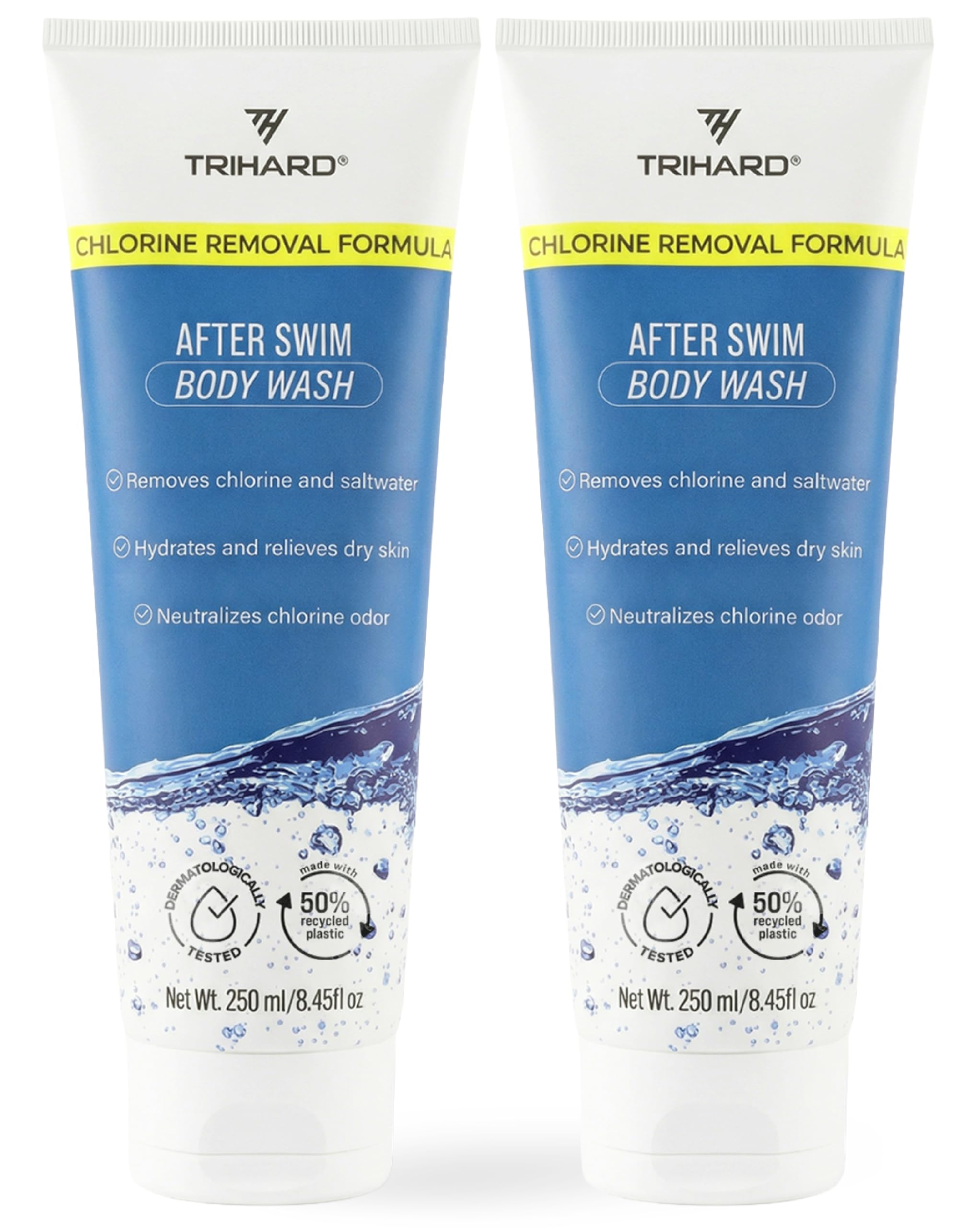 TRIHARD chlorine removal body wash bottle pour for post-swim refresh and gentle chlorine rinsing