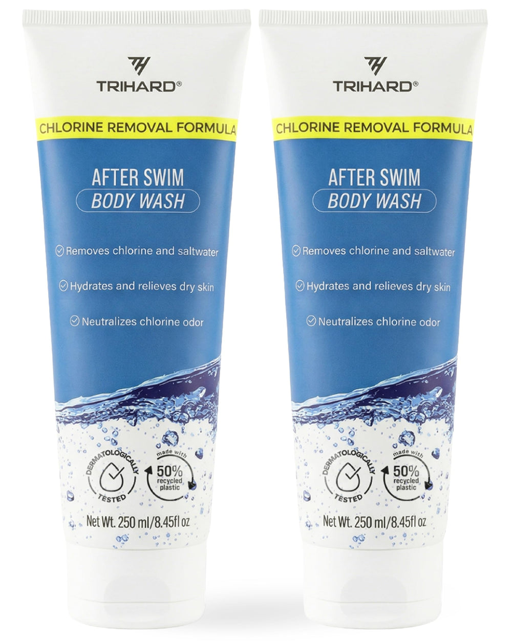 TRIHARD chlorine removal body wash bottle pour for post-swim refresh and gentle chlorine rinsing
