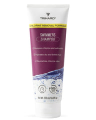 TRIHARD chlorine removal swim shampoo bottle pour for quick post-swim cleansing.