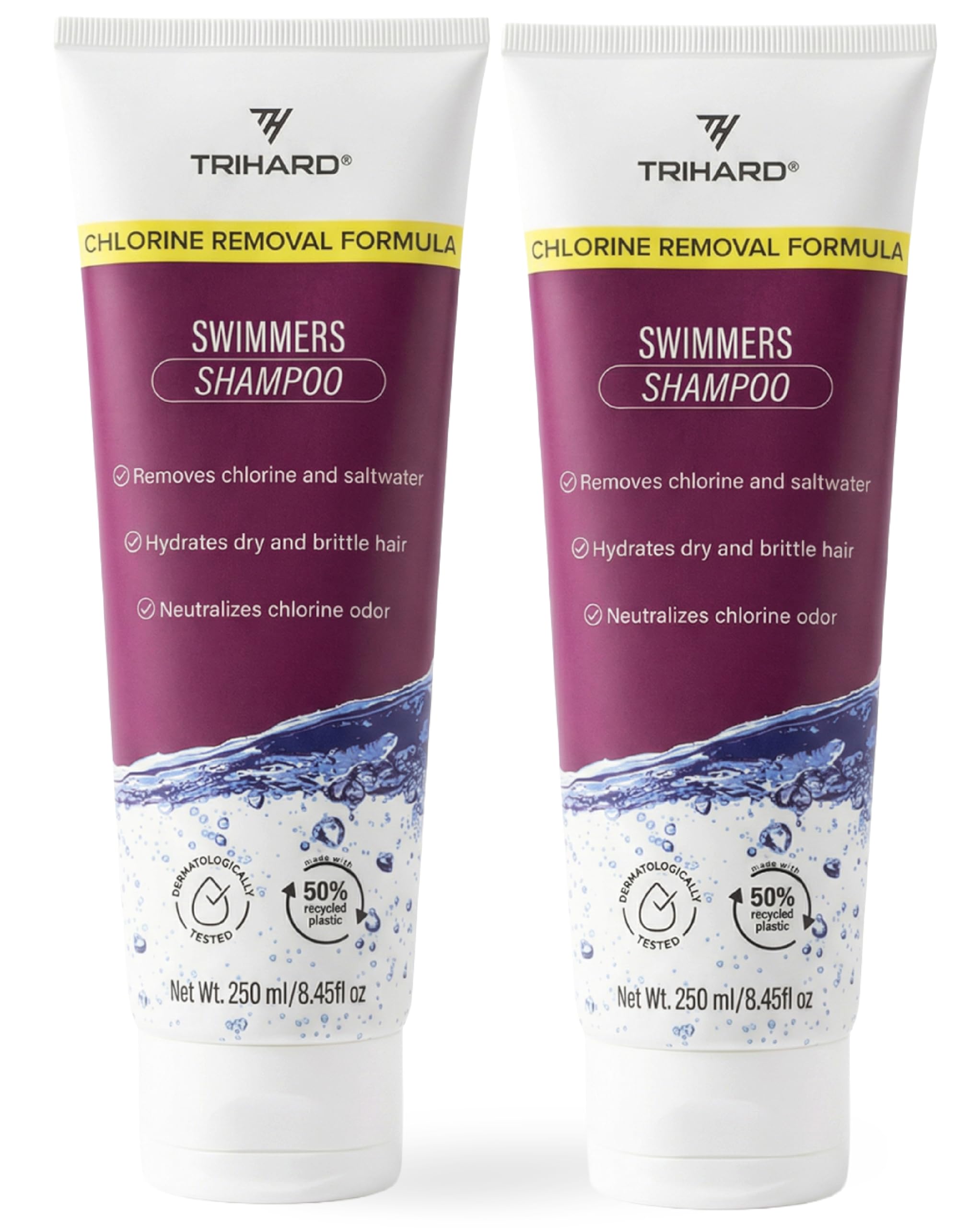 TRIHARD chlorine removal swim shampoo pack of two bottles for post-swim care