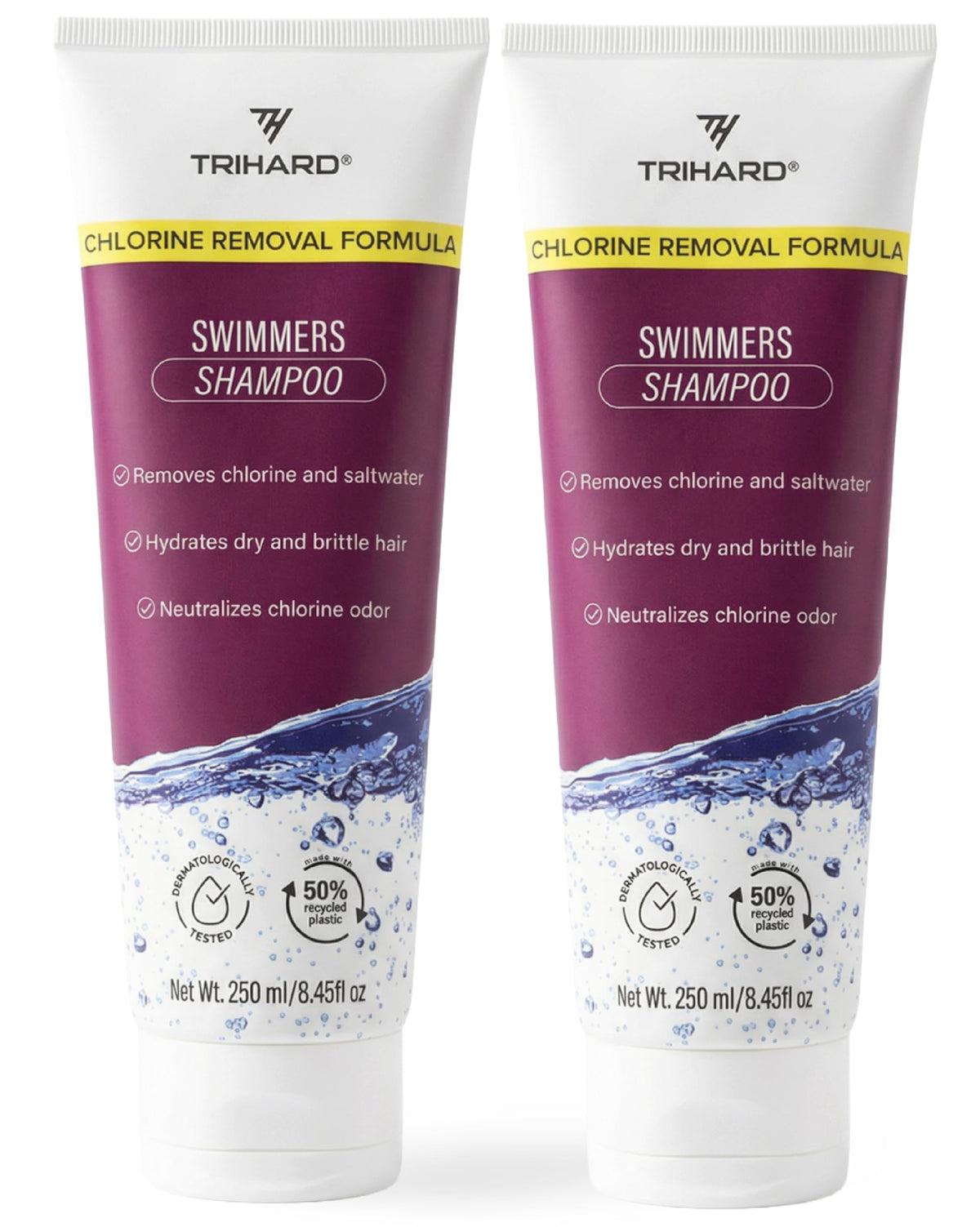 TRIHARD chlorine removal swim shampoo pack of two bottles for post-swim care