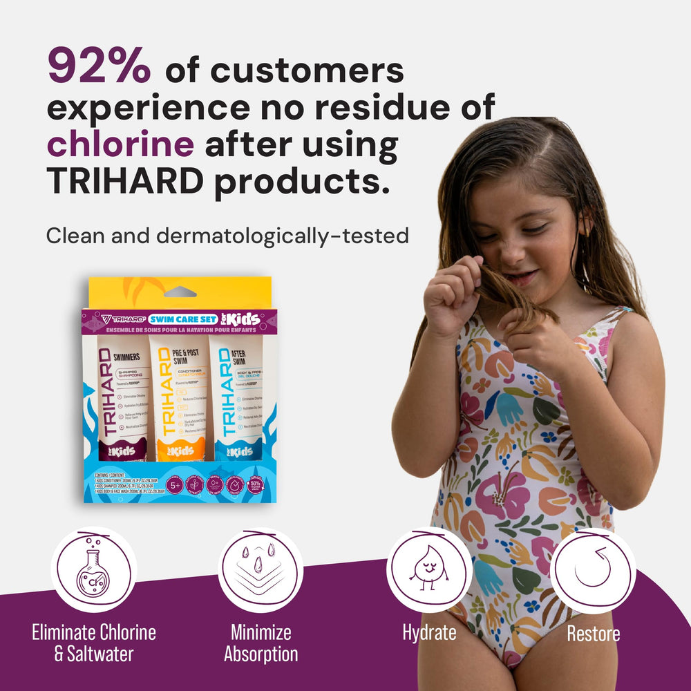 TRIHARD Kids after-swim routine supports quick rinse and bedtime calm.