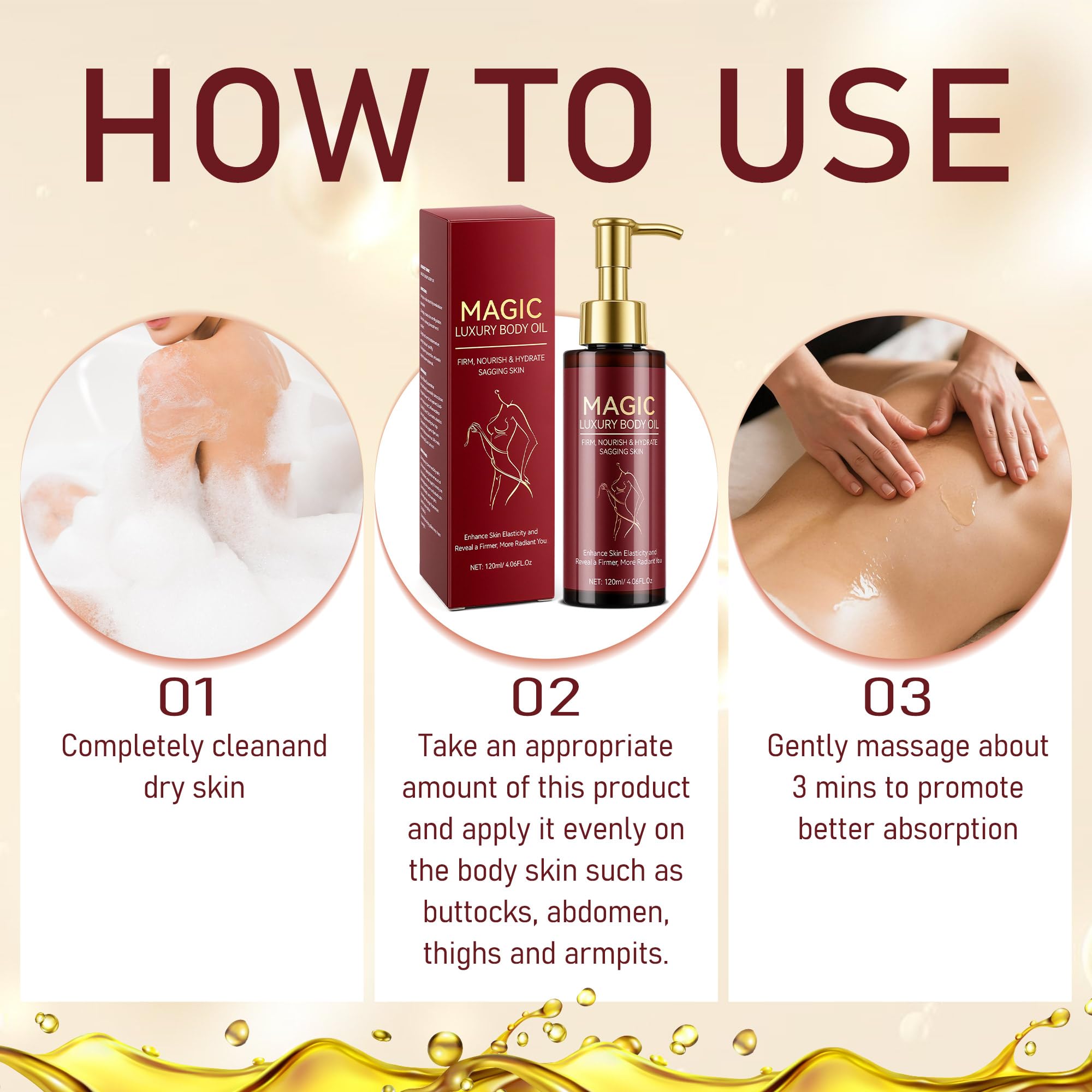 Trihood Body Firming Oil after-shower use suggests routine hydration.