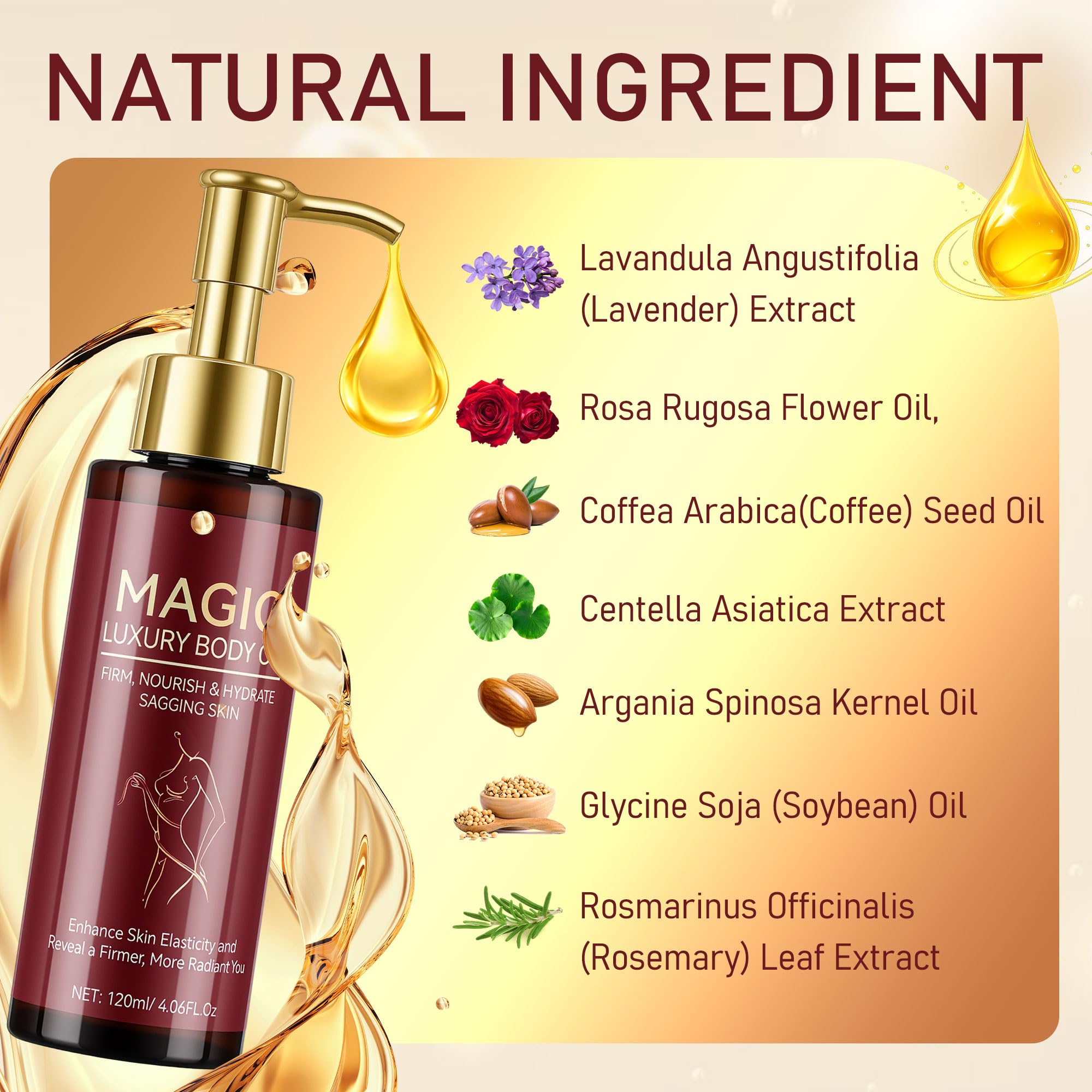Trihood Body Firming Oil texture dispersion on skin highlights non-greasy finish.
