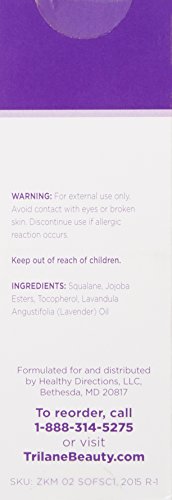 Trilane Squalane anti-aging moisturizer lavender bottle close-up highlighting texture.