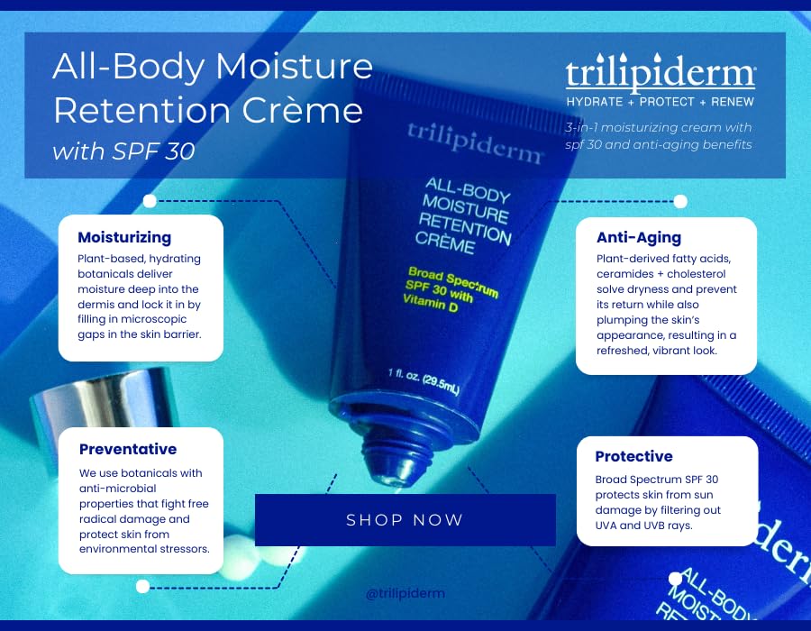 Trilipiderm SPF 30 sunscreen cream for face and body on pump