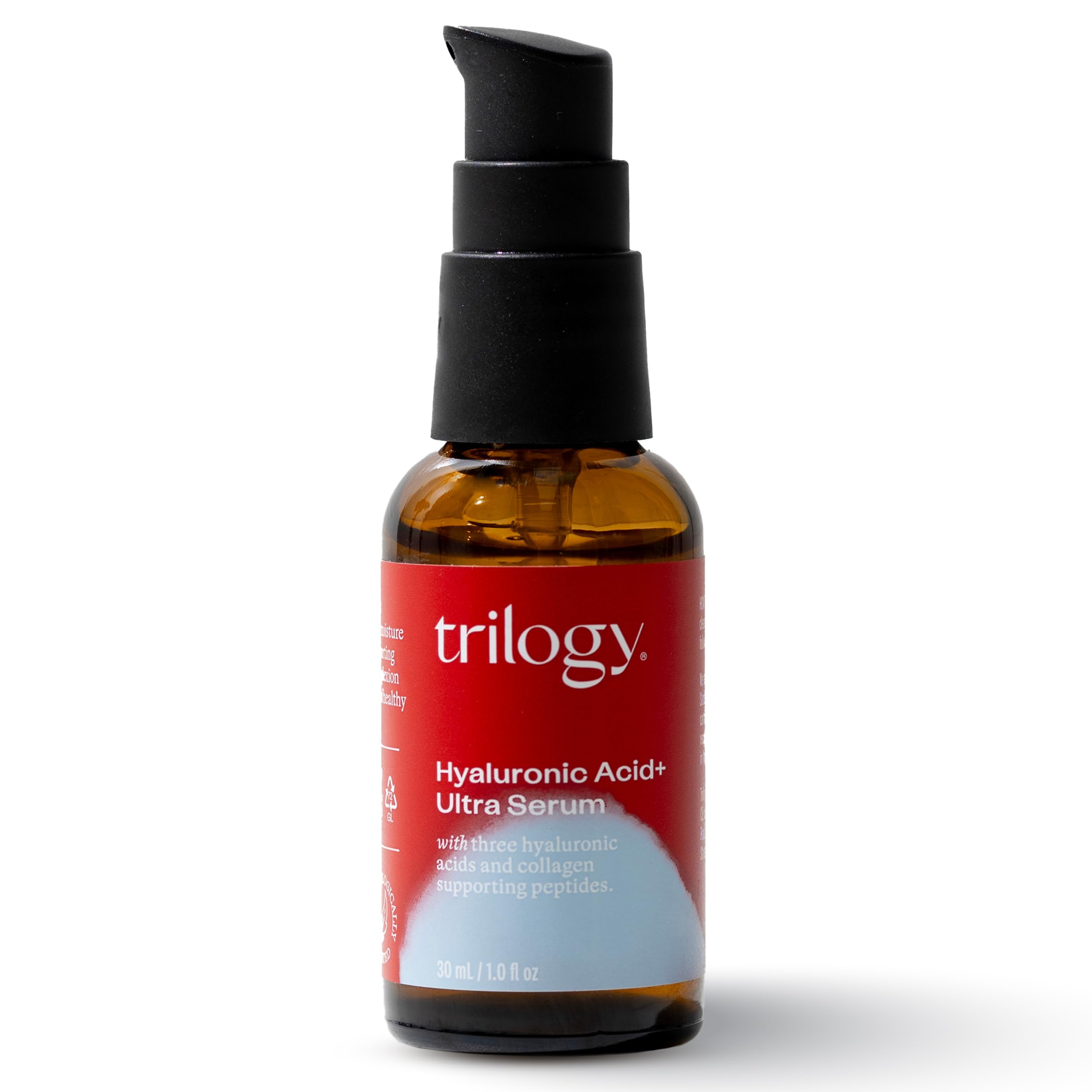 Trilogy Hyaluronic Acid+ Ultra Serum bottle for lightweight hydration in daily use
