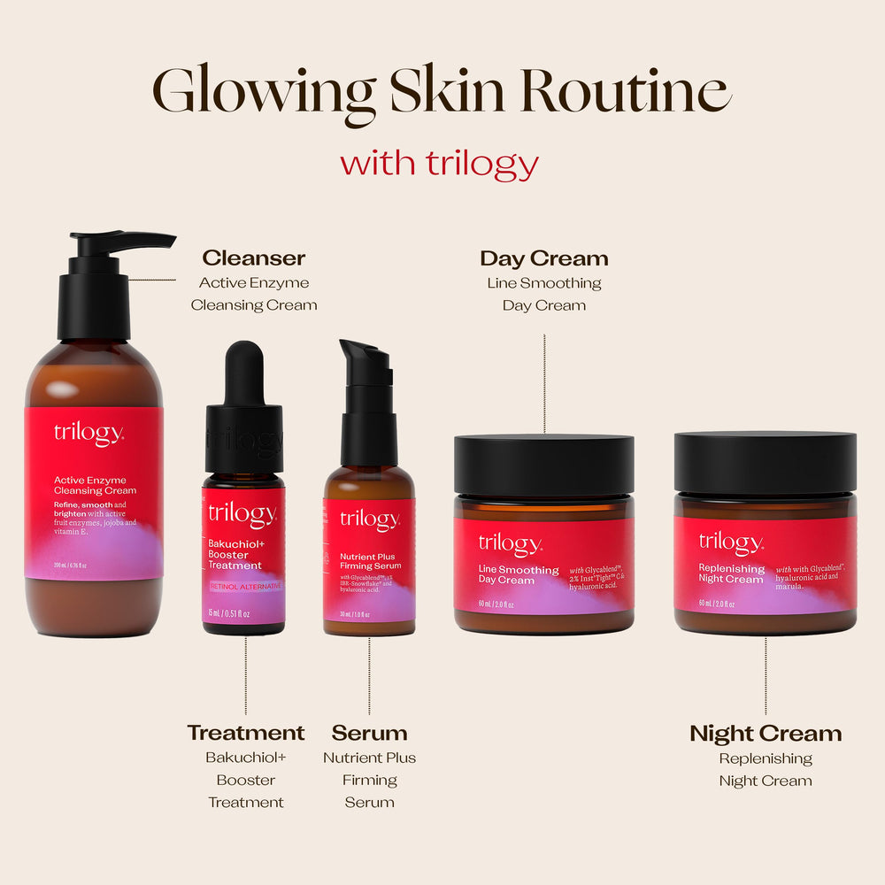 Trilogy Nutrient Plus Serum highlights natural ingredients and NZ-made quality.
