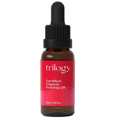 Trilogy rosehip oil bottle shown for pure organic skincare nourishment