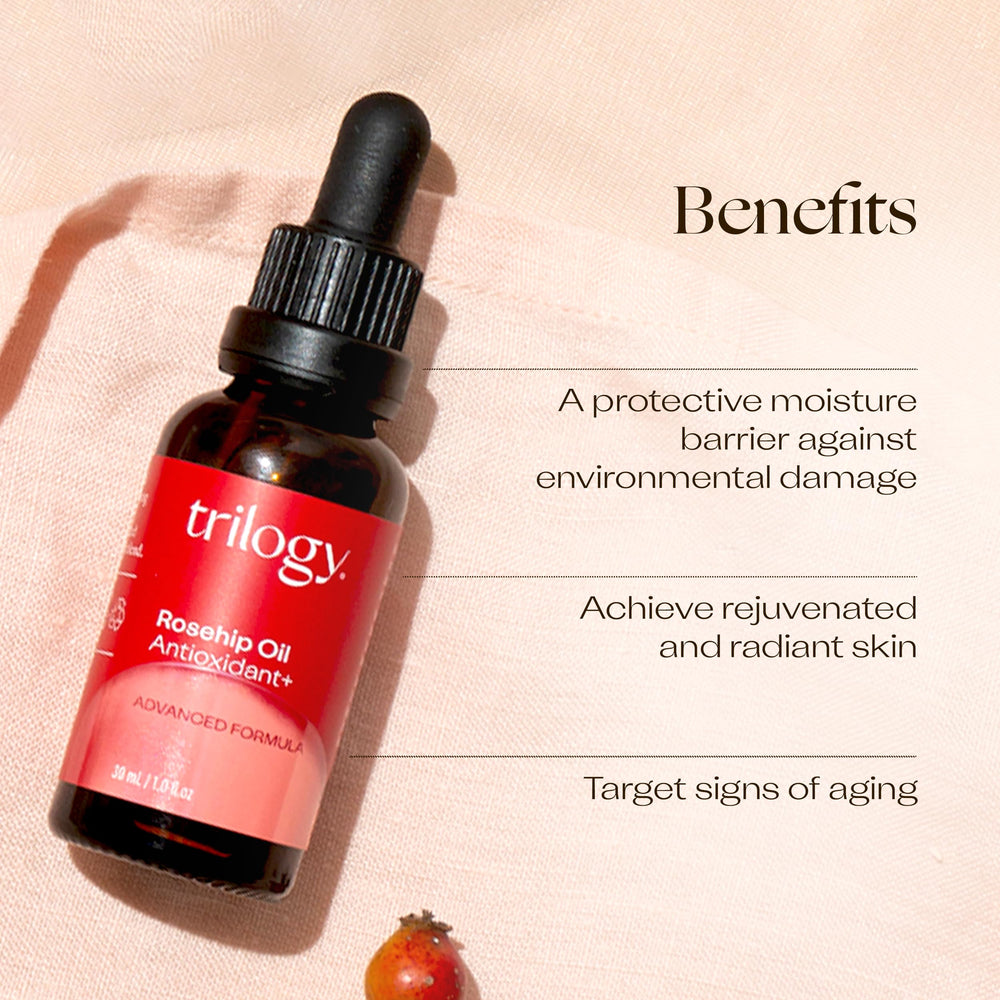 Trilogy Rosehip Oil hydration on face and neck with silky texture