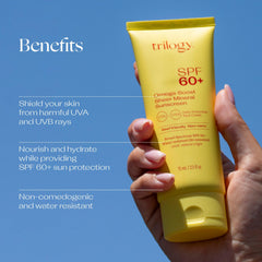 Trilogy sunscreen application on hand demonstrates easy, smooth spread and quick absorption.
