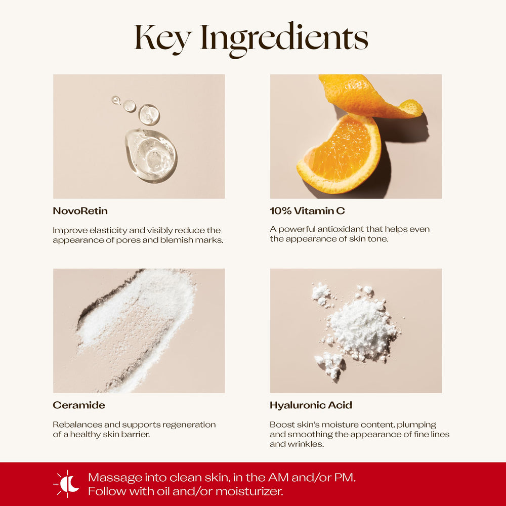 Trilogy Vitamin C Serum bottle featuring vanilla-citrus scent note.