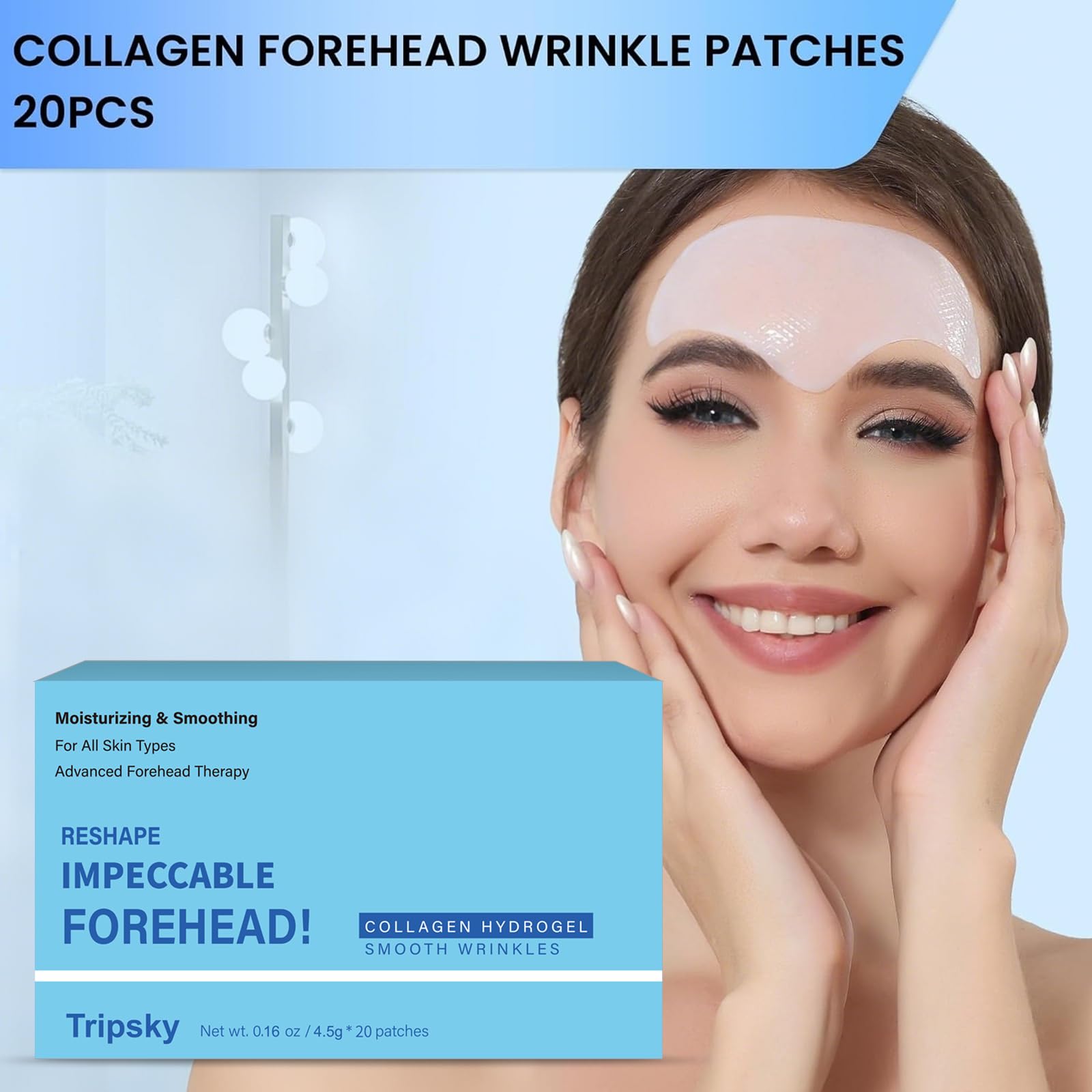 Tripsky easy-application forehead patches being applied on clean skin