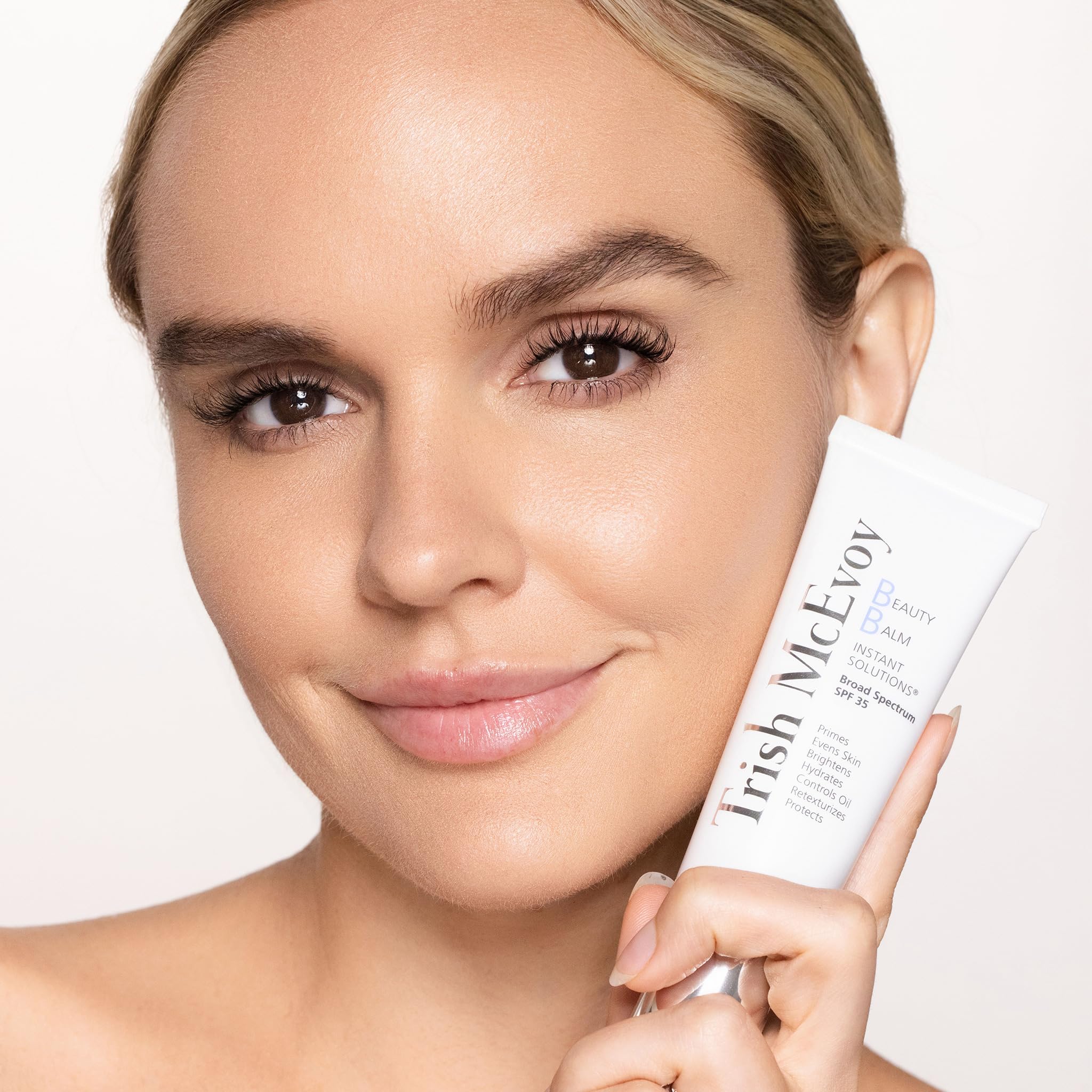 Trish McEvoy Beauty Balm packaging close-up, premium design for easy storage.