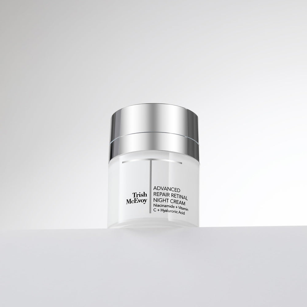 Trish McEvoy beauty booster advanced repair retinal night cream swirl on finger for evening use