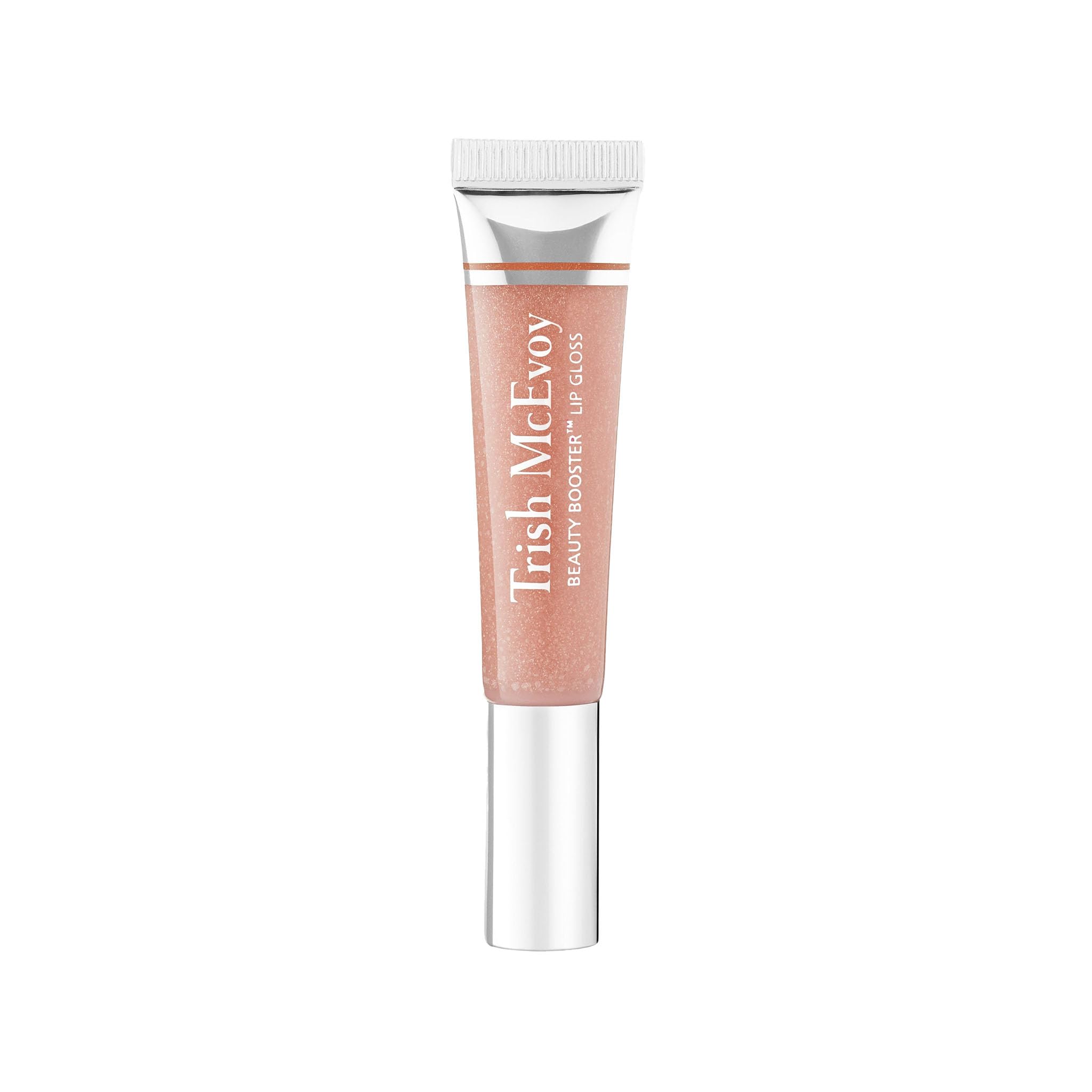 Trish McEvoy Beauty Booster lip gloss in Sexy Nude on lips for natural glow