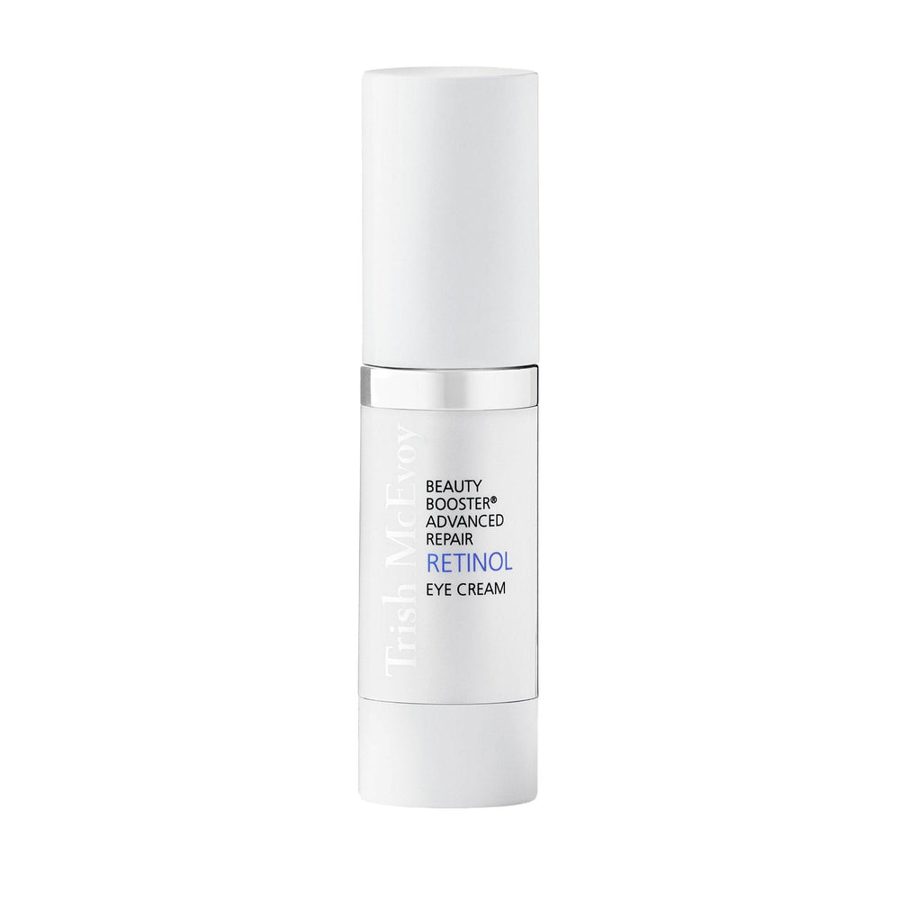 Trish McEvoy Beauty Booster Retinol Eye Cream jar ready for nightly use, targeting smooth under-eye appearance.