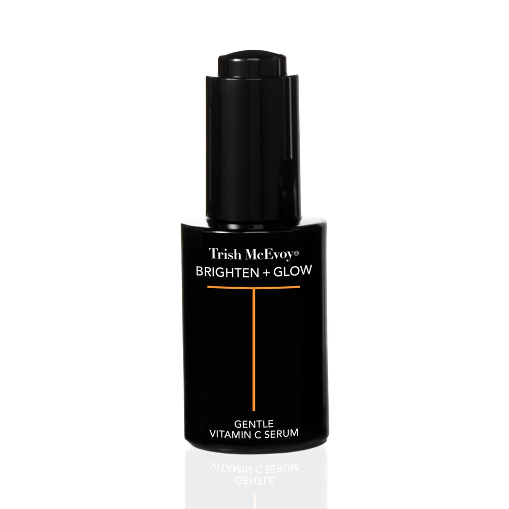 Trish McEvoy Brighten and Glow serum bottle provides lightweight hydration for radiant, even skin.
