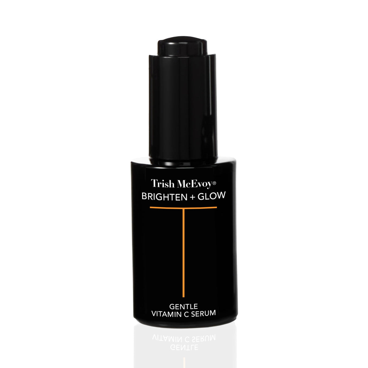 Trish McEvoy Brighten and Glow serum bottle provides lightweight hydration for radiant, even skin.