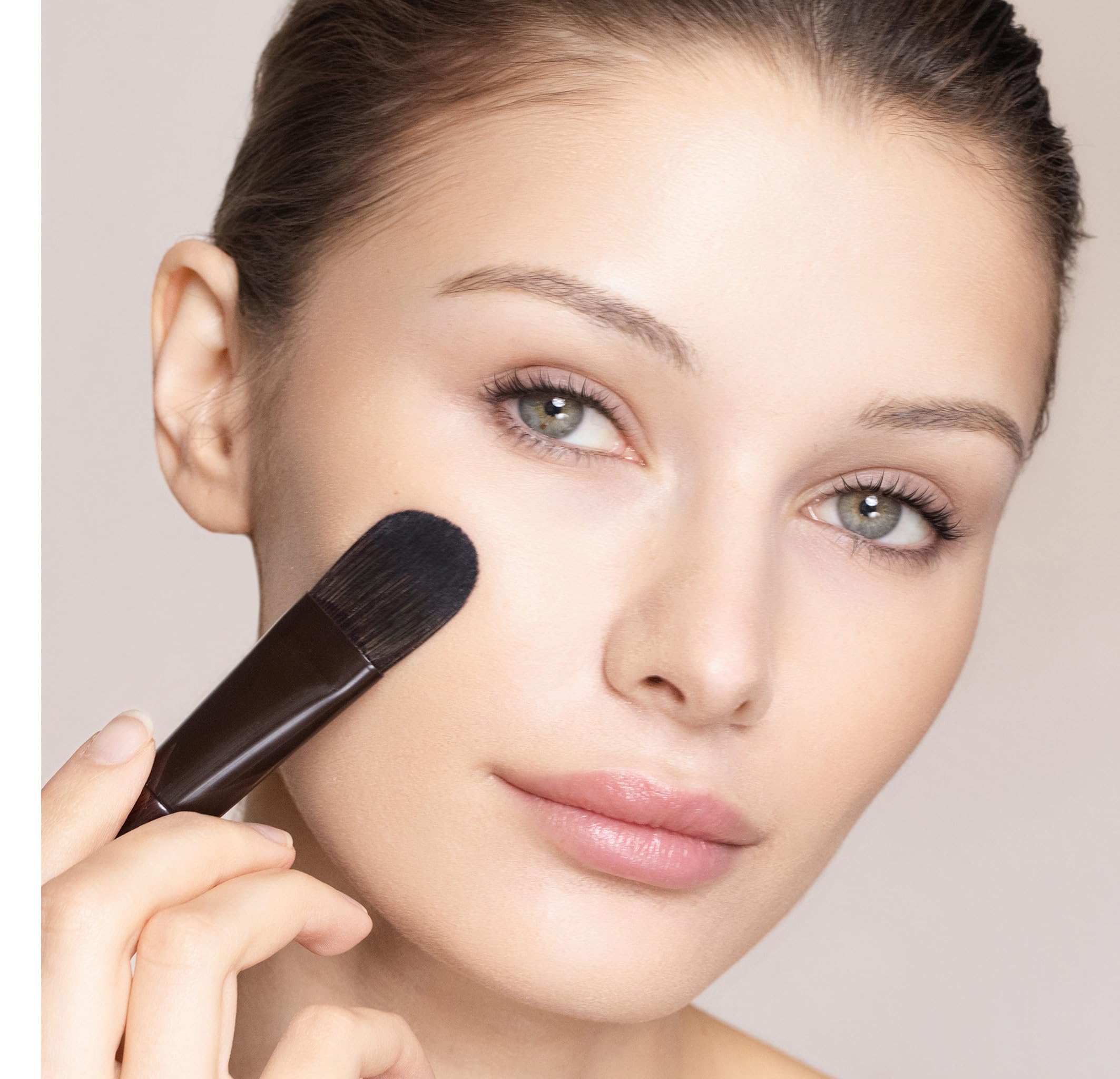 Trish McEvoy Brush 75 cream-foundation application demonstrates even coverage