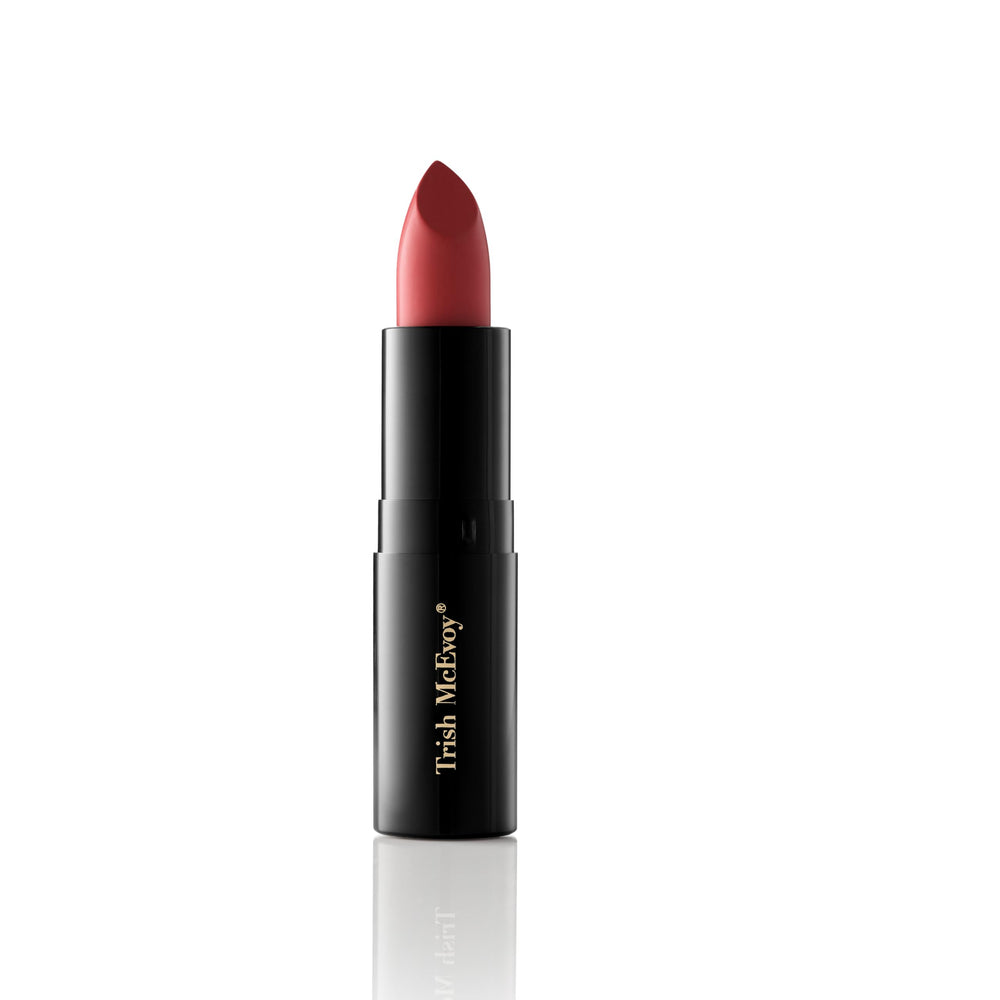 Trish McEvoy Easy Lip Color Vixen swatches reveal rich wearable shade.