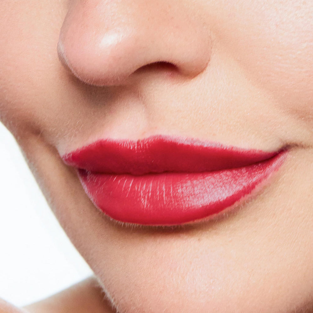 Trish McEvoy Easy Lip Gloss Shade Vixen candid wear on lips