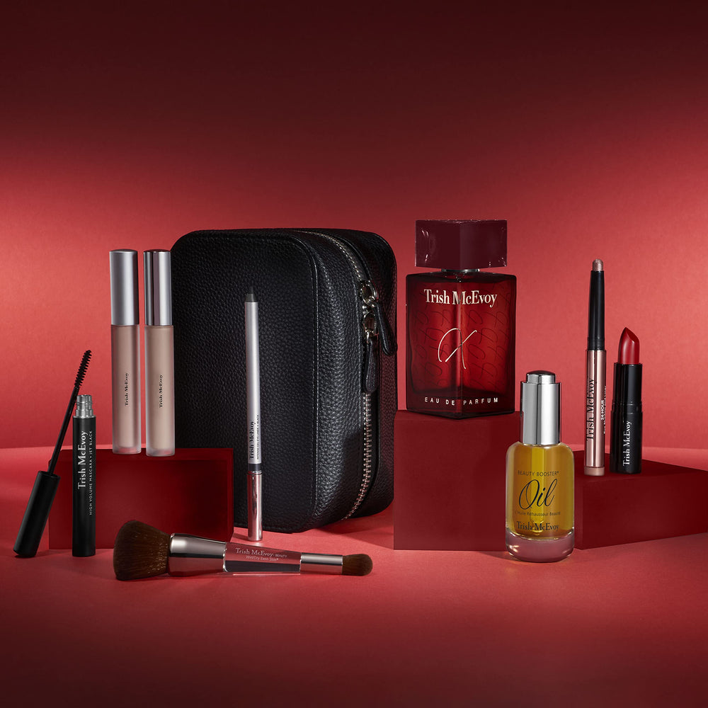 Trish McEvoy Fragrance X cap and amber tone create a luxe scent moment.