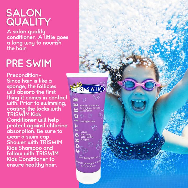 Fragrance notes of Lime + Tropical Mango on TRISWIM Kids line for post-swim refreshment.