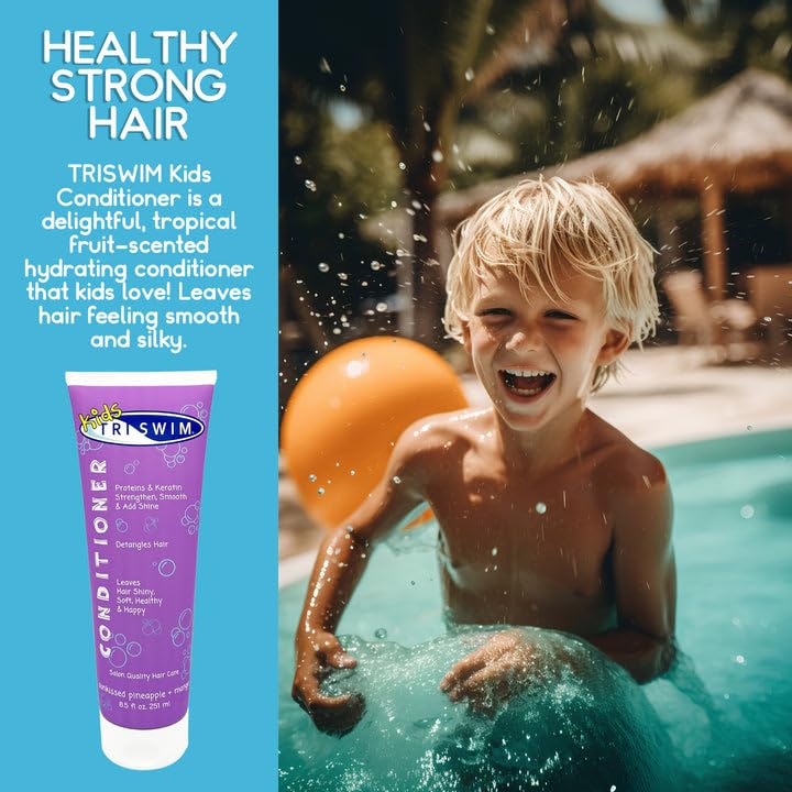 TRISWIM Kids Shampoo and Conditioner set displayed together for daily post-swim care.