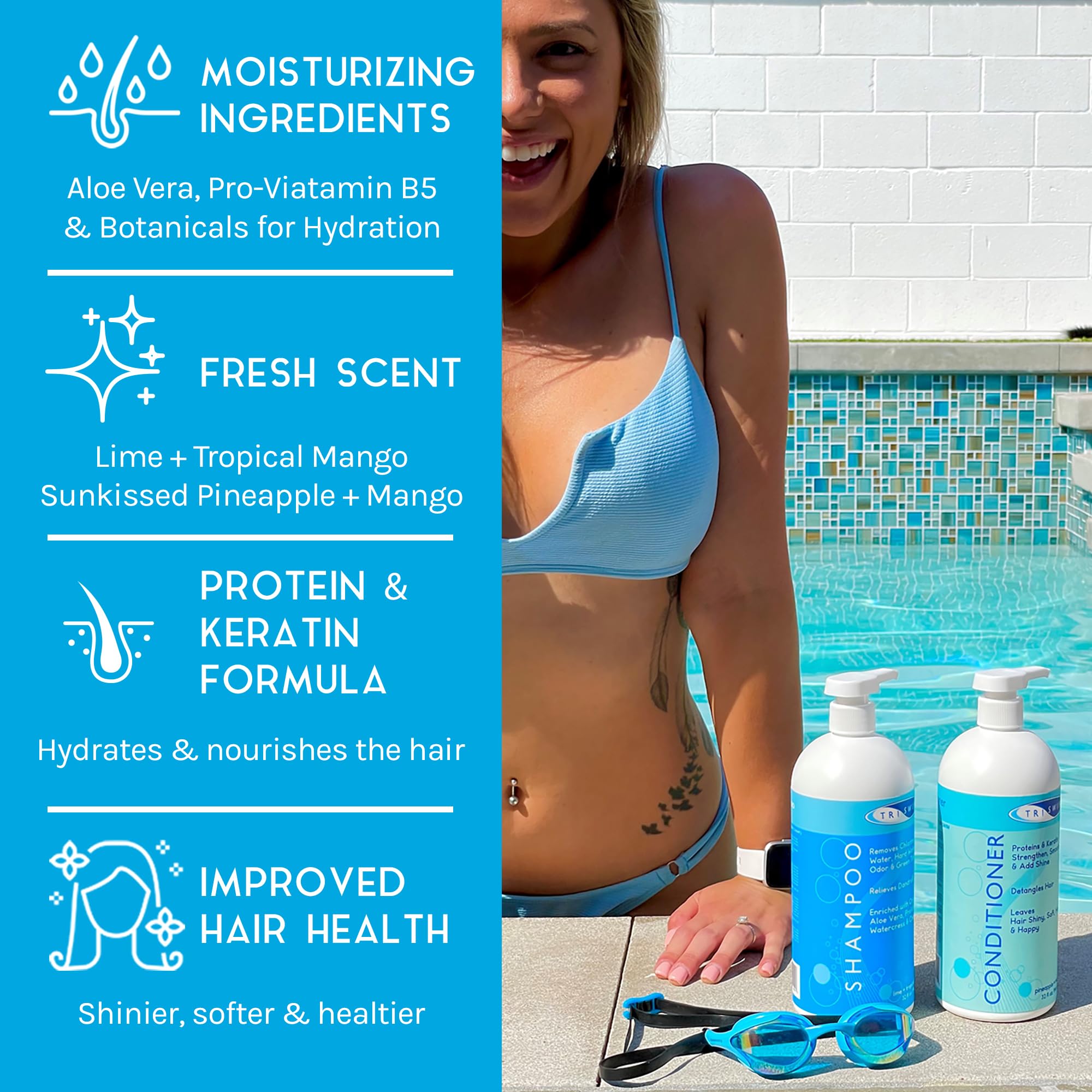 TRISWIM swim conditioner bottle delivering intense hydration and shine