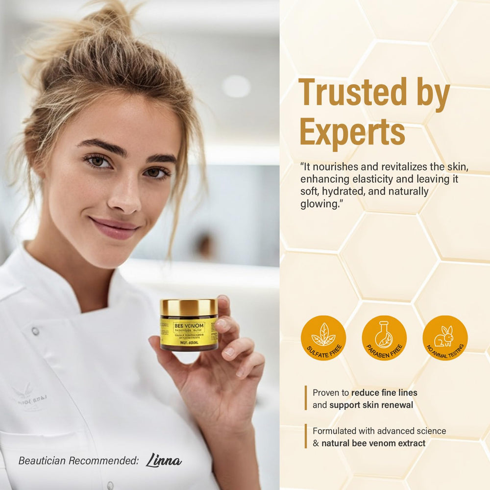 Packaging box of TRIXES Bee Venom Cream highlighting natural ingredients