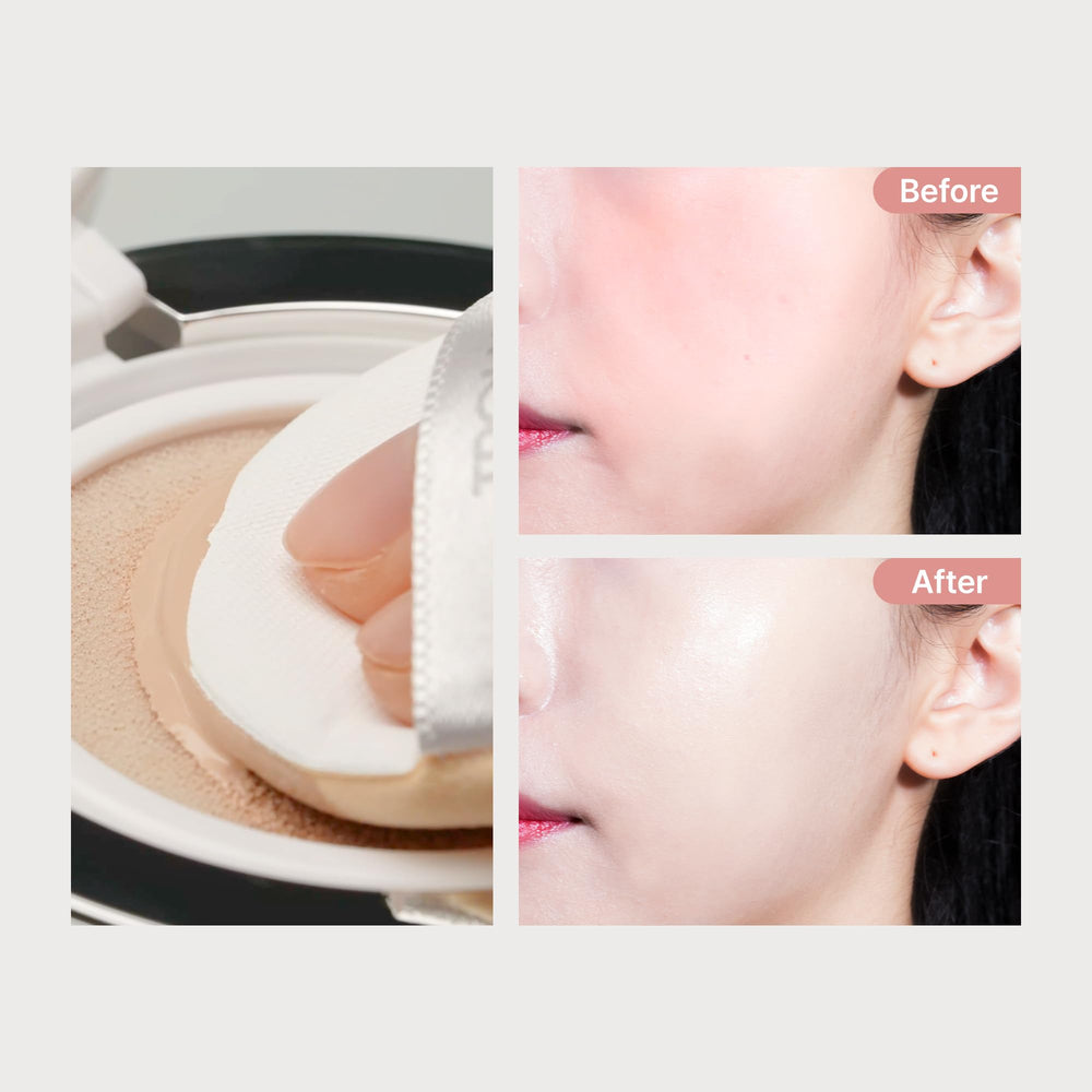 Troiareuke A+ Cushion on skin natural finish highlights breathable texture.