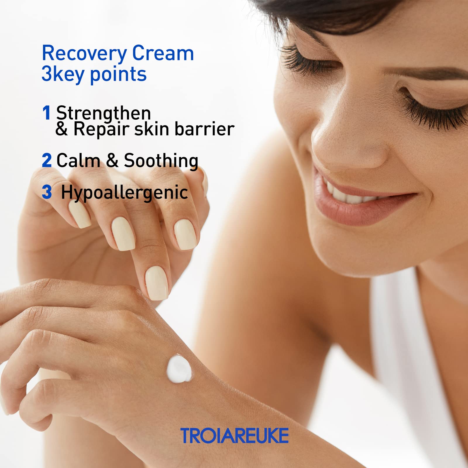 TROIAREUKE ACSEN Recovery Cream Centella extract close-up suggests calming skin care.