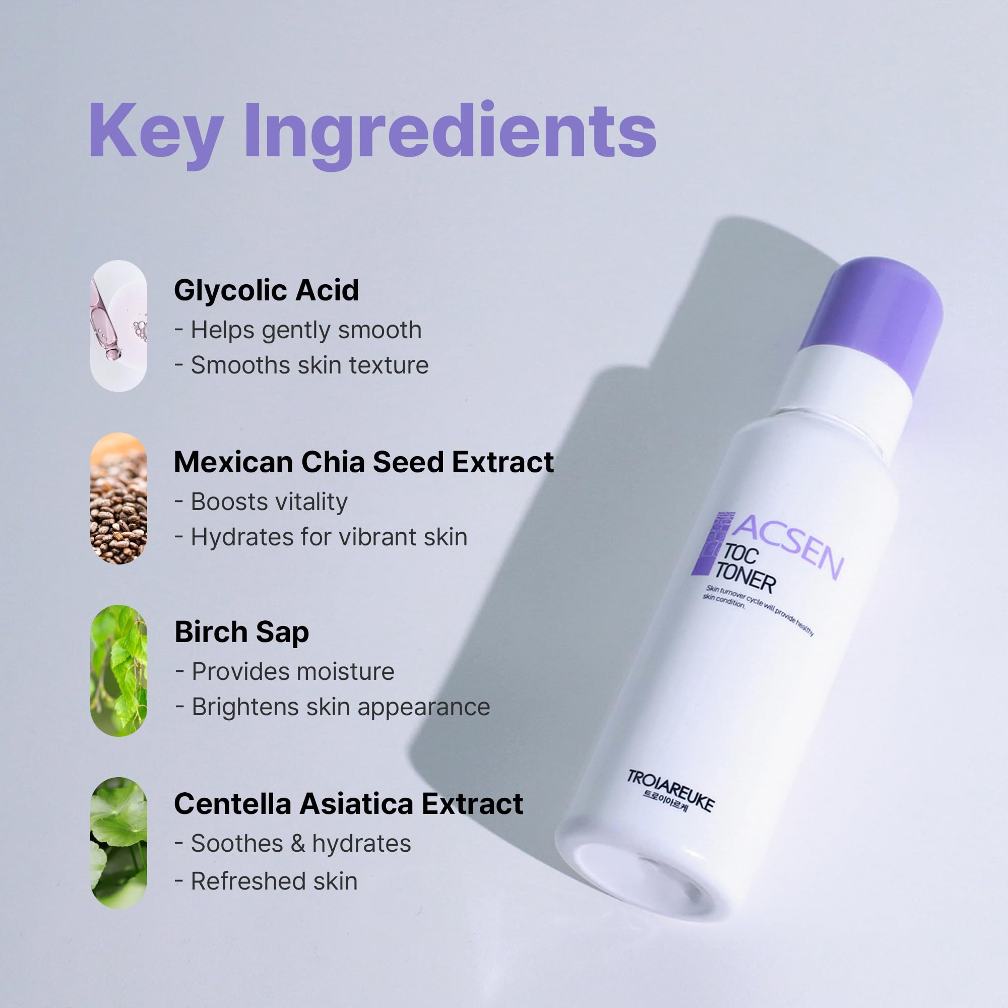 TROIAREUKE ACSEN TOC Toner being applied to clean skin.