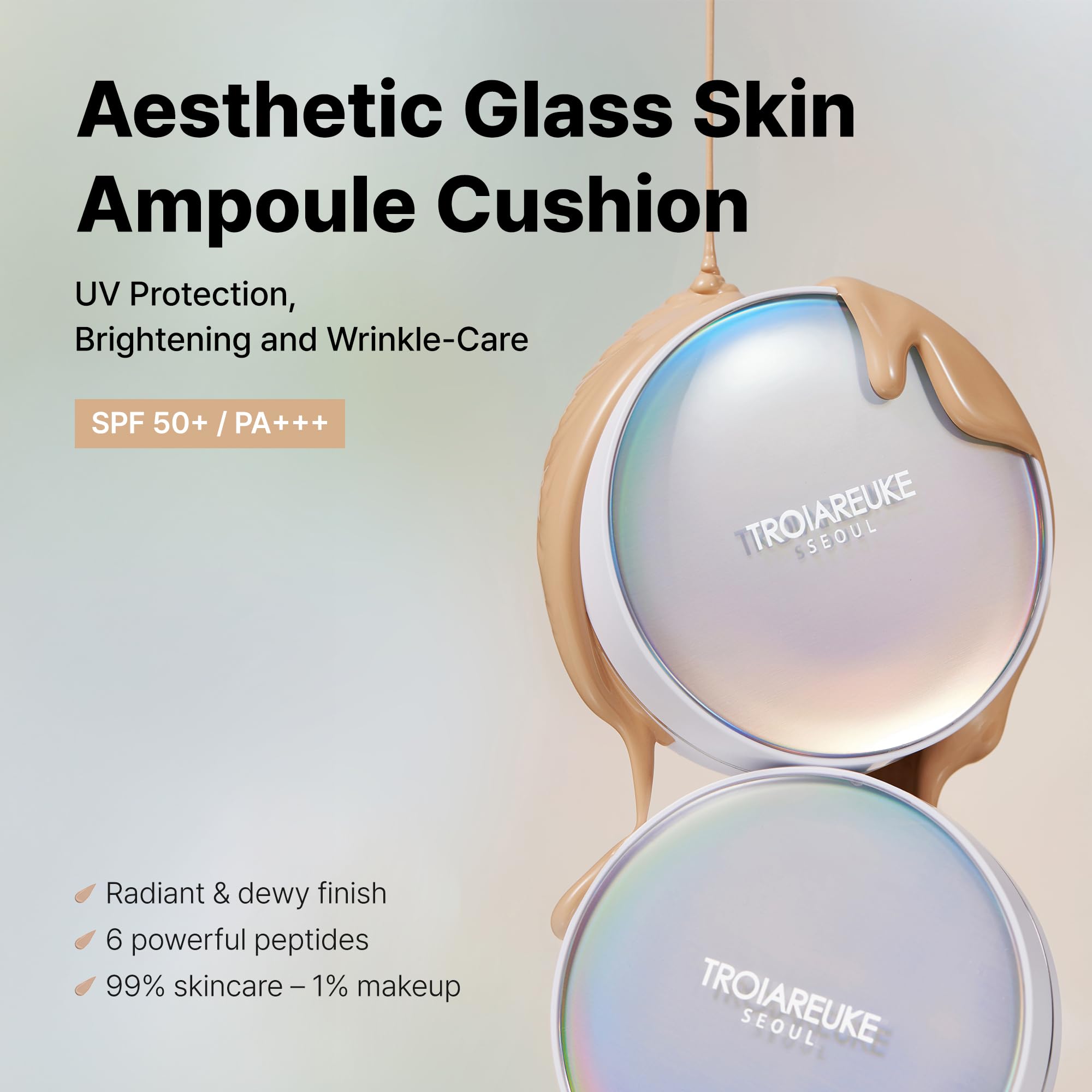 Troiareuke Bridal Cushion with SPF50 PA+++ protects skin while keeping a lightweight feel.