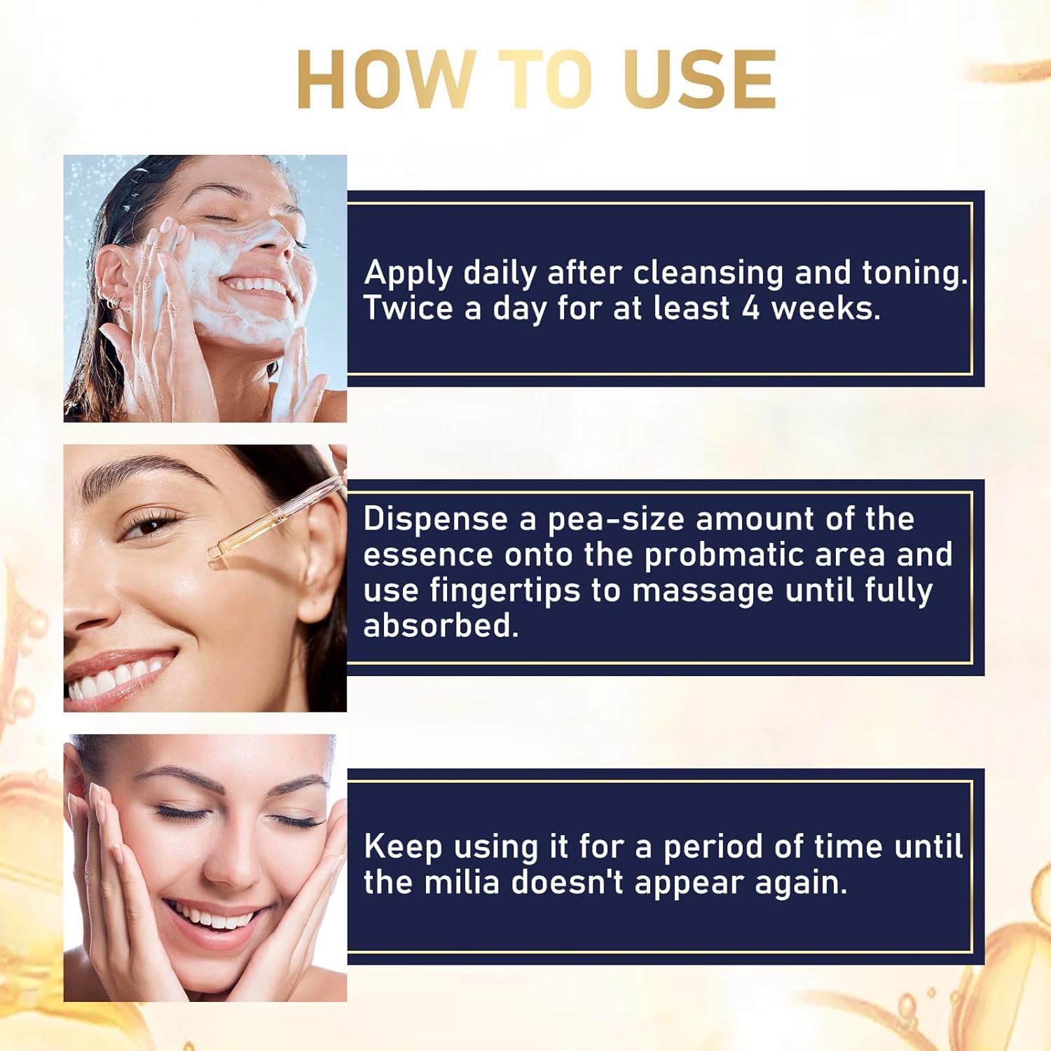 TROMED Milia Remover daily routine shot for twice-daily use.