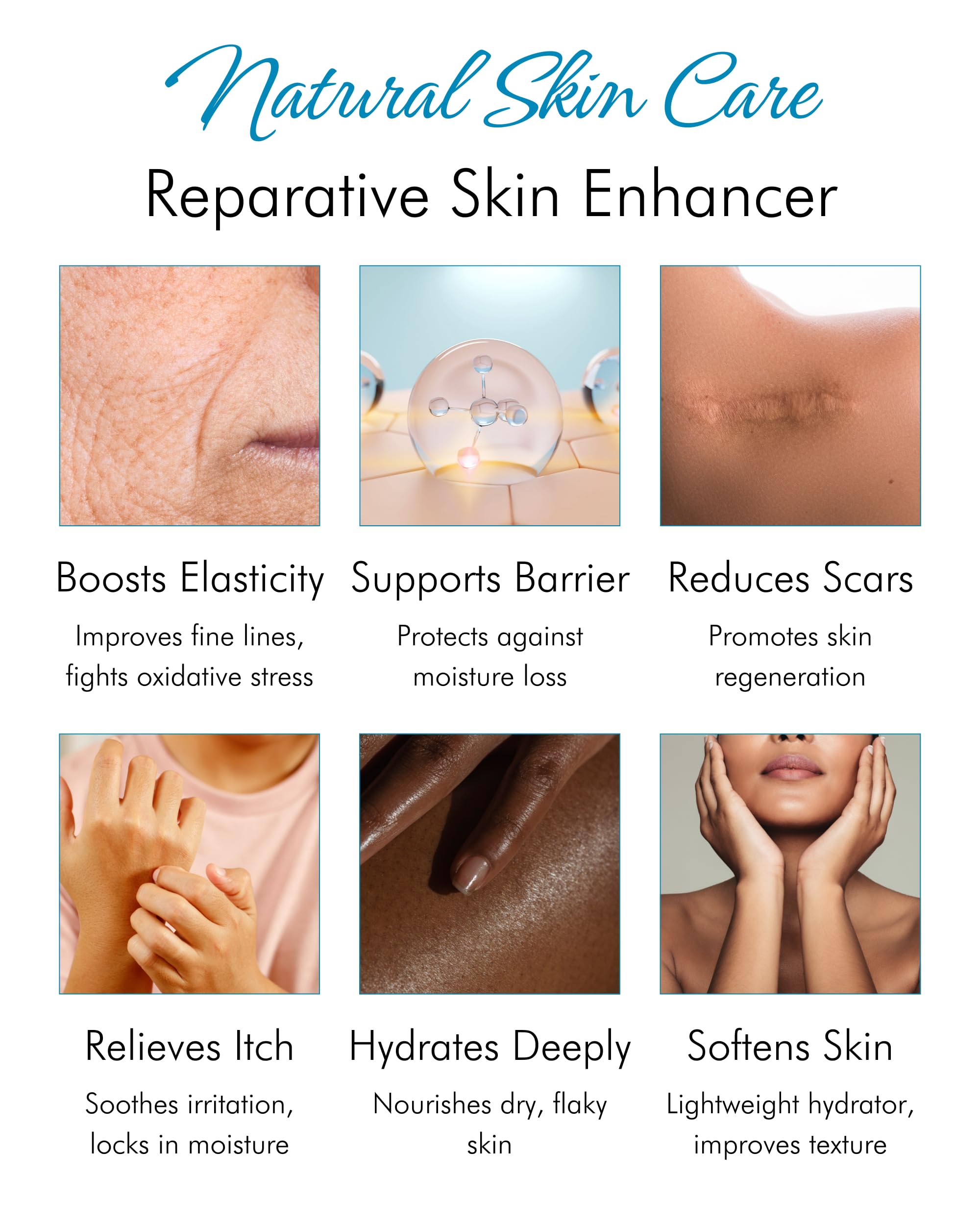Vitamin E Oil massaged into facial skin for moisturized feel.