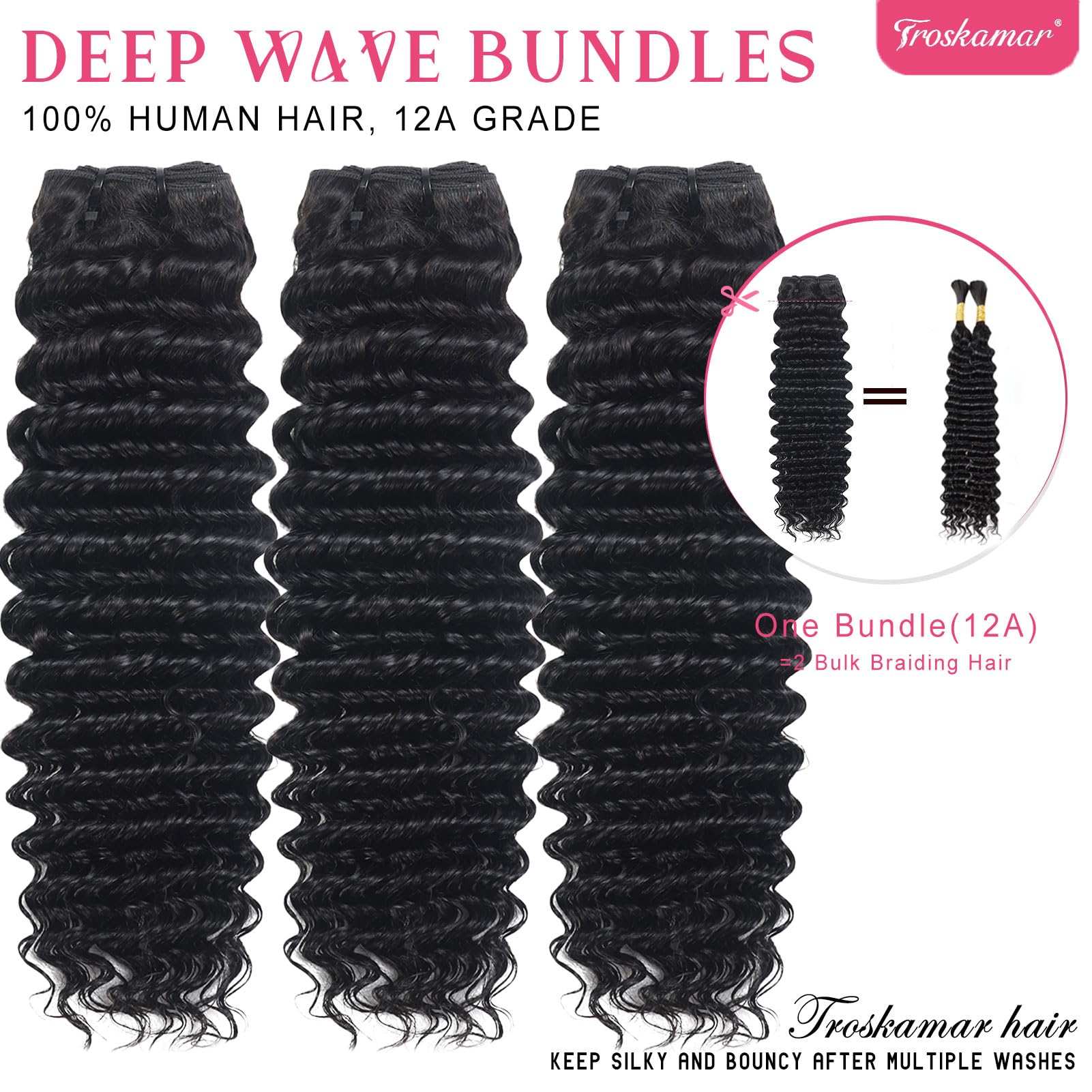 Troskamar Deep Wave bundles 22 inch close up shows thick ends and texture.