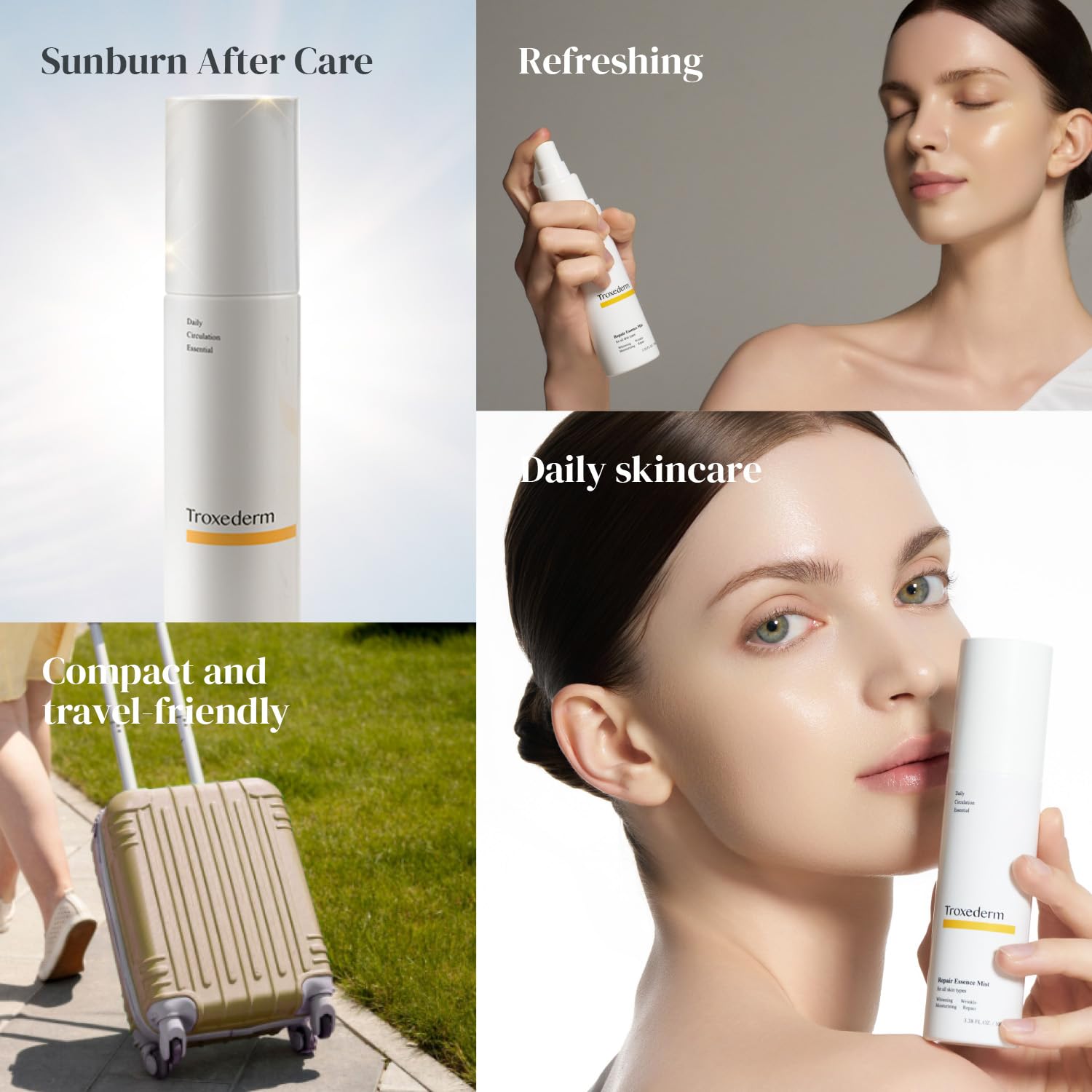 Troxederm K-beauty innovation in a compact toner spray for daily hydration.