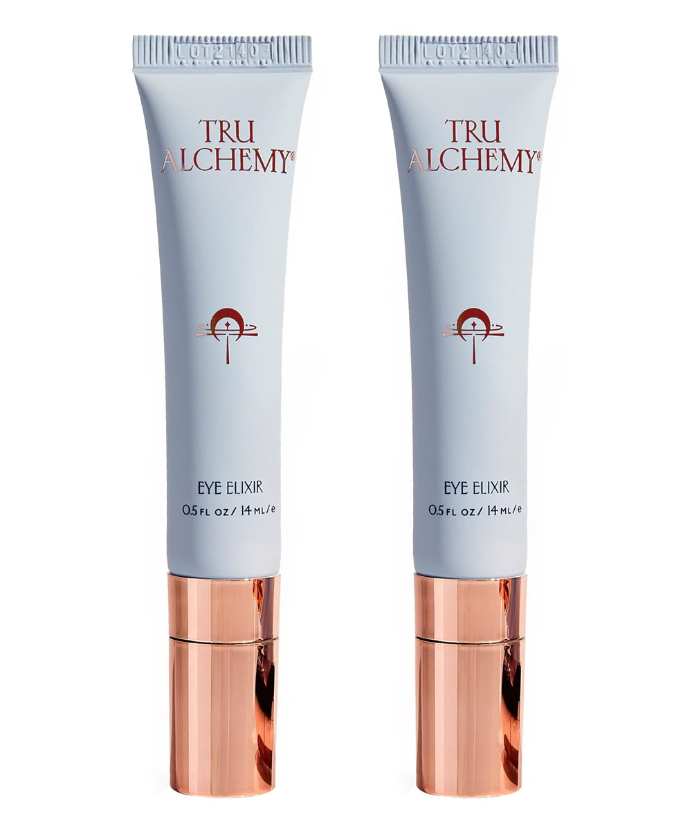 Tru Alchemy Eye Elixir bottle closeup for refreshing under-eye care.