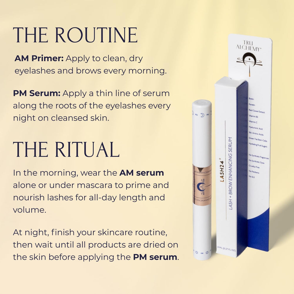 Tru Alchemy Lash24 packaging box highlighting two-month supply and premium formula.