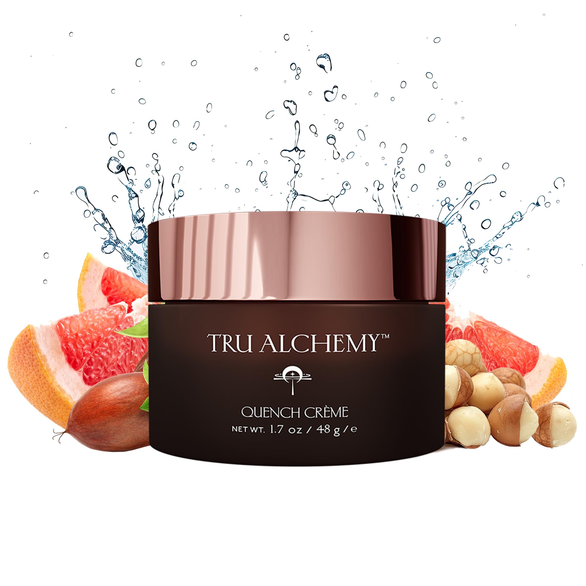 Tru Alchemy Quench Crème bottle closeup showing branding and smooth texture