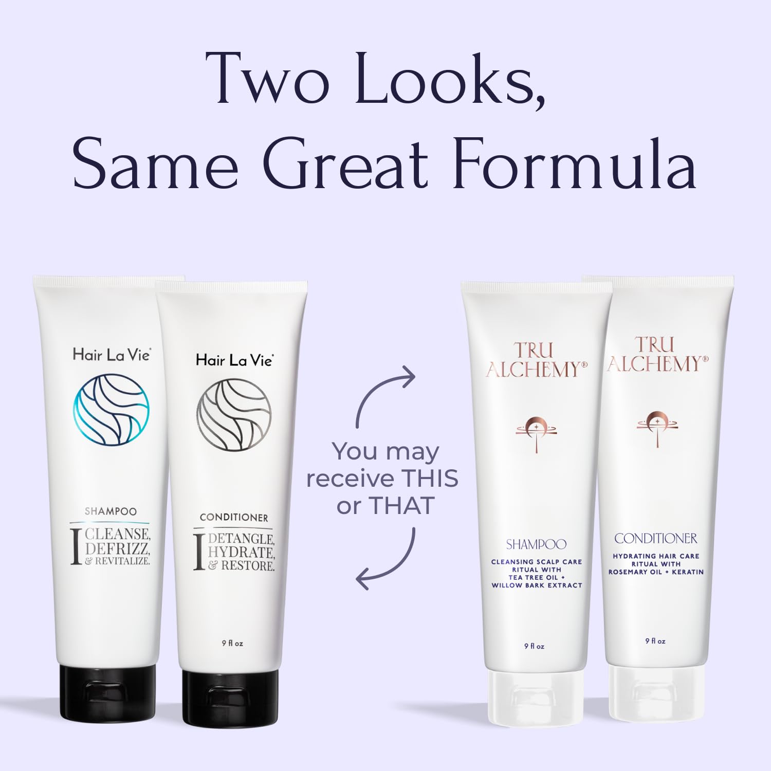Tru Alchemy Shampoo label detail highlights herbal ingredients and clean, paraben-free formula.