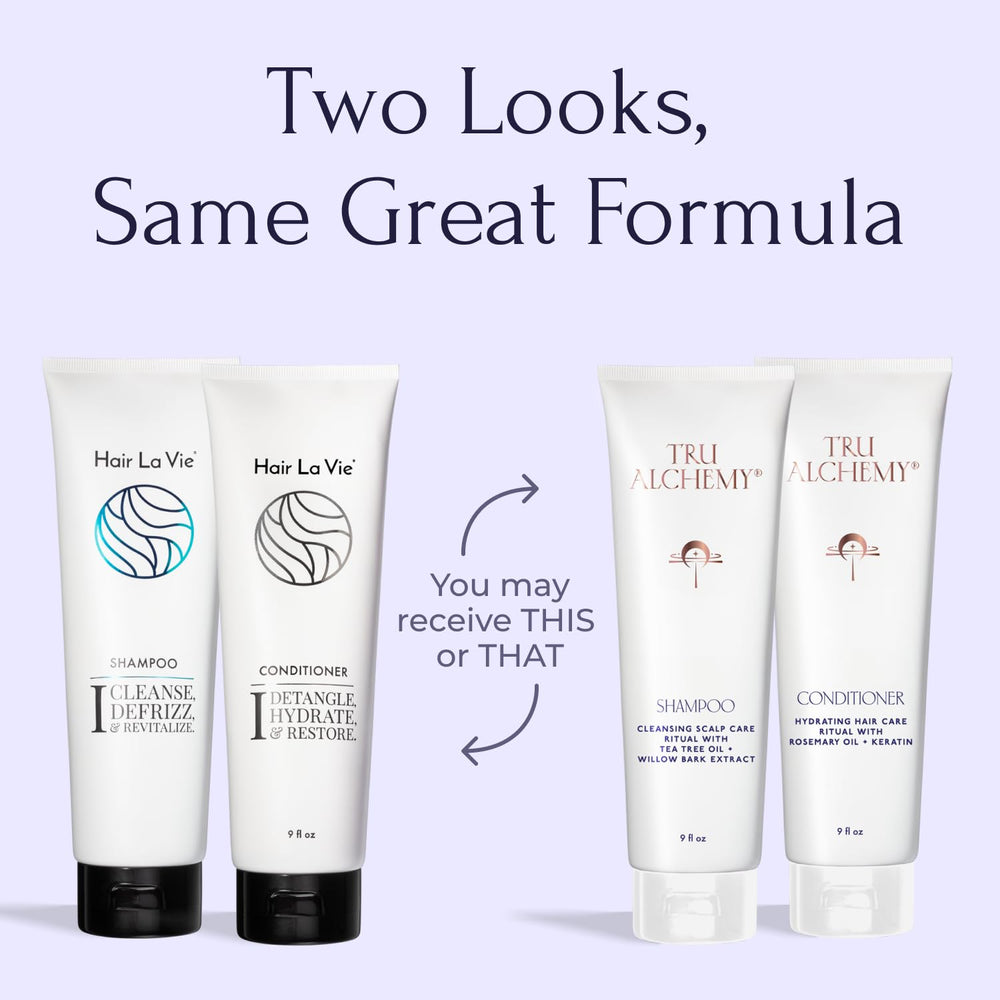 Tru Alchemy Shampoo label detail highlights herbal ingredients and clean, paraben-free formula.